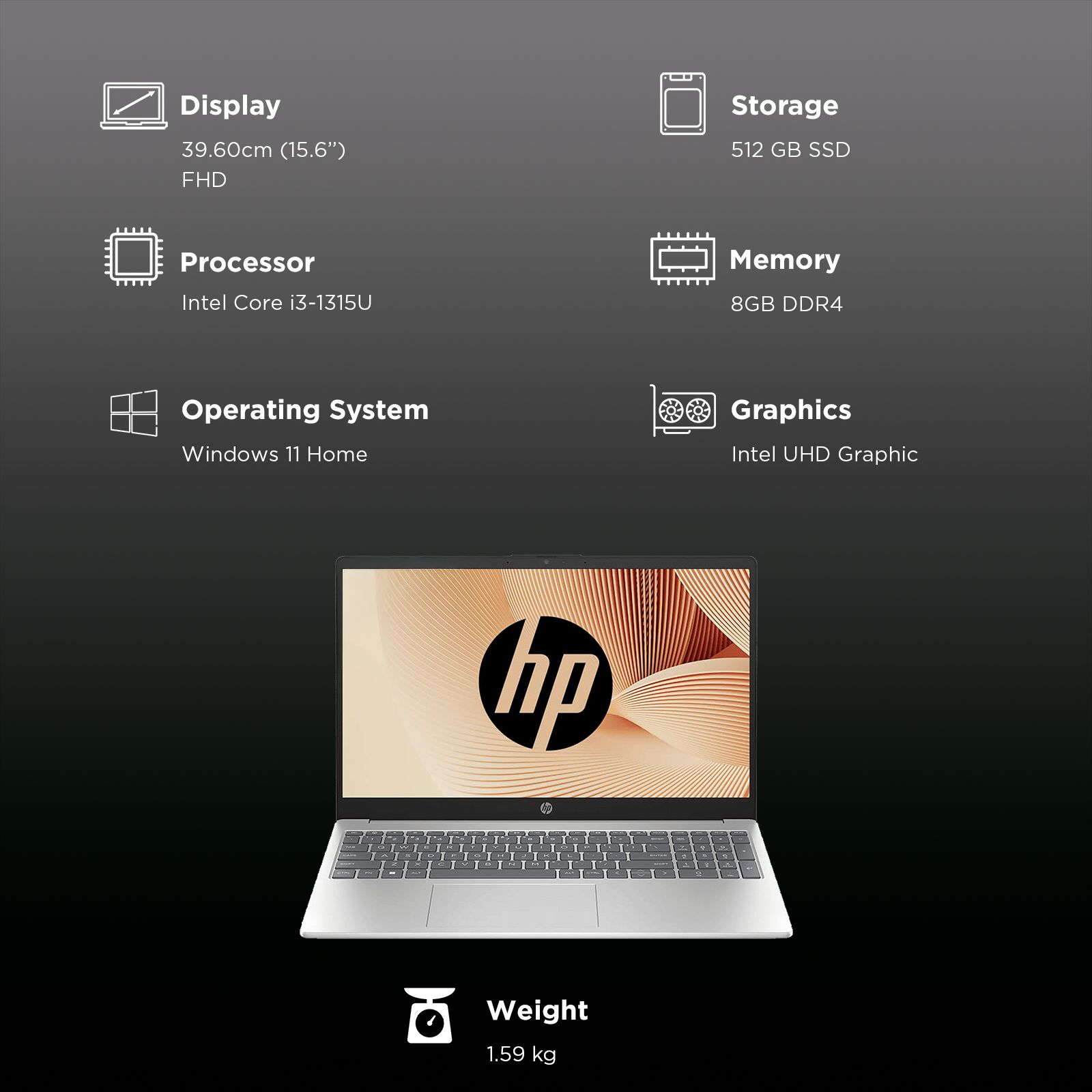 HP 15-fd0489TU Intel Core i3 13th Gen Laptop (8GB, 512GB SSD, Windows 11 Home, 15.6 inch Full HD Display, MS Office 2024, Natural Silver, 1.59 KG)_9