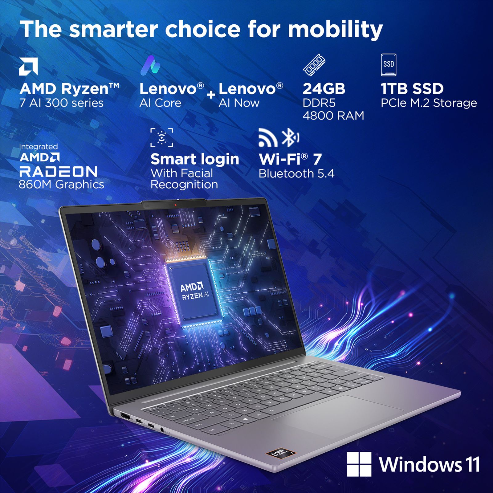 Lenovo IdeaPad Slim 5 14AKP10 AMD Ryzen AI 7 Thin & Light Laptop (24GB, 1TB SSD, Windows 11 Home, 14 inch WUXGA OLED Display, MS Office Home 2024, Luna Grey, 1.39 KG)_8