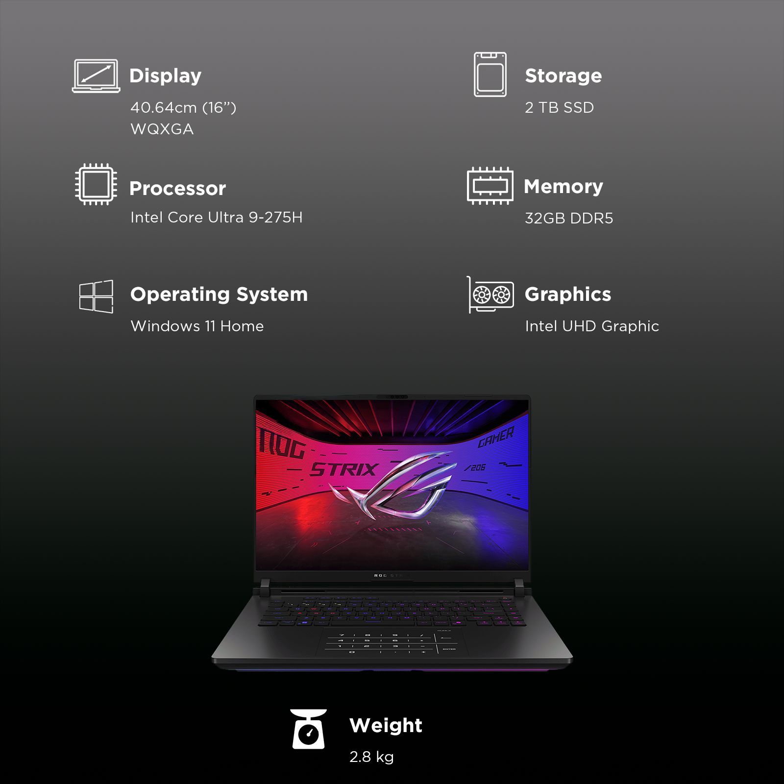 ASUS ROG Strix SCAR 16 G635LW-RW157WS Intel Core Ultra 9 Gaming Laptop (32GB, 2TB SSD, Windows 11 Home, 16GB Graphics, 16 inch 240 Hz 2.5K WQXGA Mini LED Display, NVIDIA GeForce RTX 5080, MS Office Home 2024, Off Black, 2.8 KG)_19