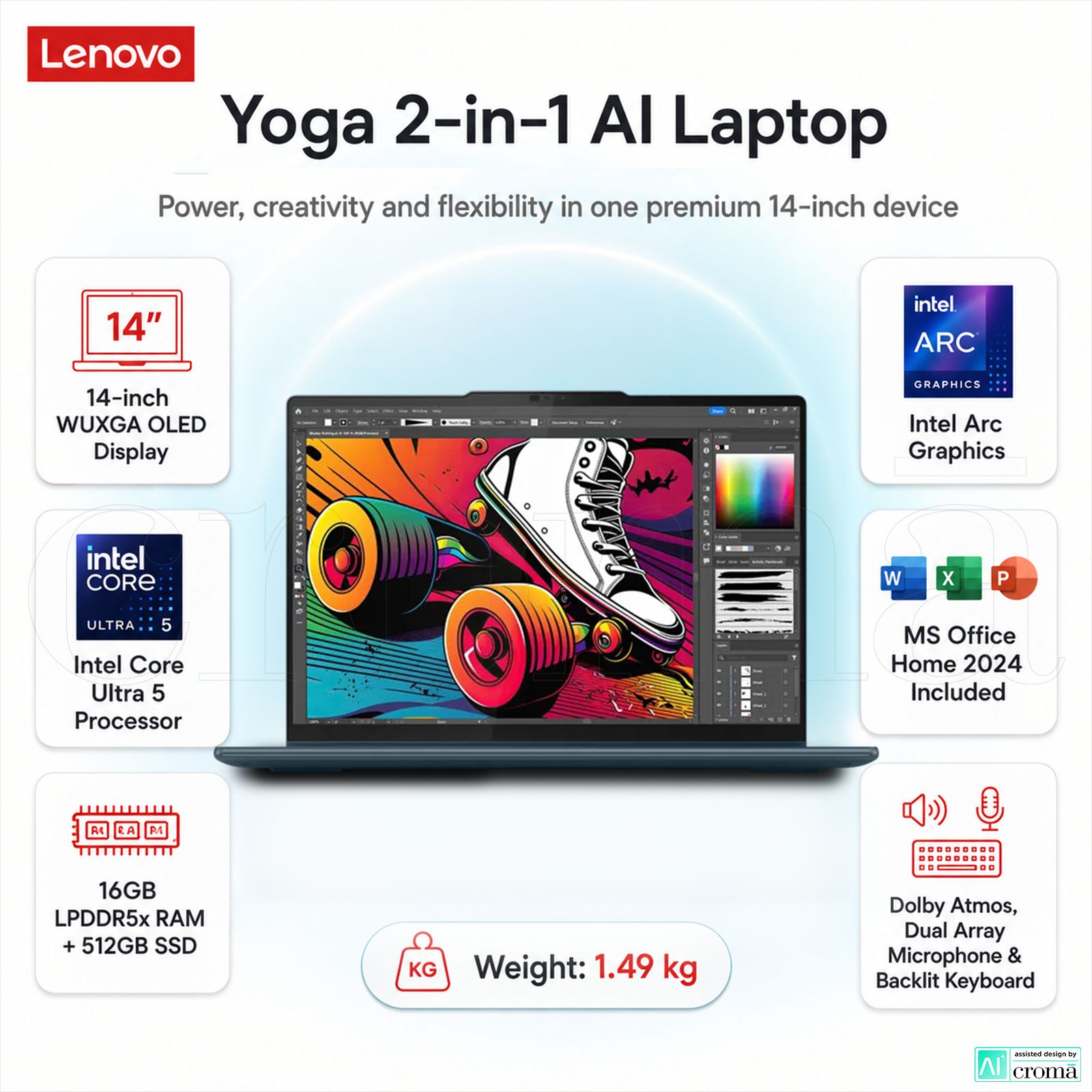 Lenovo Yoga 7 14IML9 Intel Core Ultra 5 Touchscreen 2-in-1 Laptop (16GB, 512GB SSD, Windows 11 Home, 14 inch WUXGA OLED Display, MS Office Home 2024, Tidal Teal, 1.49 KG) Lenovo Yoga 7 14IML9 Intel Core Ultra 5 Touchscreen 2-in-1 Laptop (16GB, 512GB SSD, Windows 11 Home, 14 inch WUXGA OLED Display, MS Office Home 2024, Tidal Teal, 1.49 KG)_2