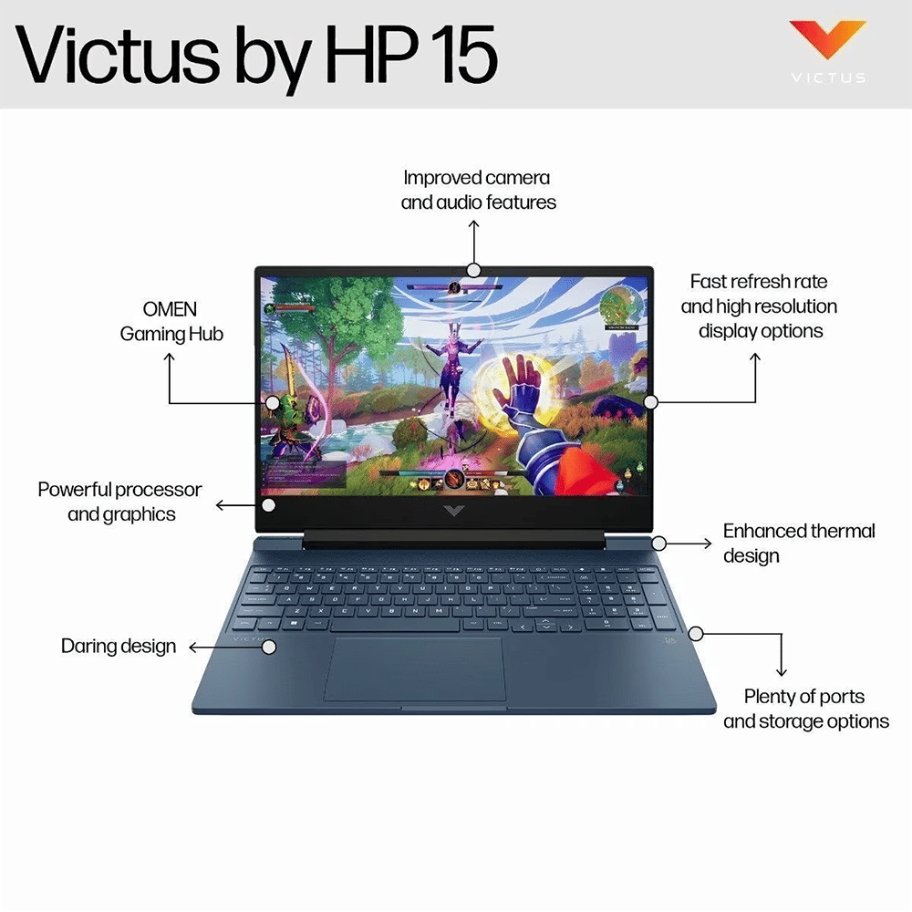 HP Victus 15-fb3004AX AMD Ryzen 5 Gaming Laptop (16GB, 512GB SSD, Windows 11 Home, 4GB Graphics, 15.6 inch 144 Hz Full HD IPS Display, NVIDIA GeForce RTX 2050, MS Office Home 2024, Performance Blue, 2.29 KG) HP Victus 15-fb3004AX AMD Ryzen 5 Gaming Laptop (16GB, 512GB SSD, Windows 11 Home, 4GB Graphics, 15.6 inch 144 Hz Full HD IPS Display, NVIDIA GeForce RTX 2050, MS Office Home 2024, Performance Blue, 2.29 KG)_8