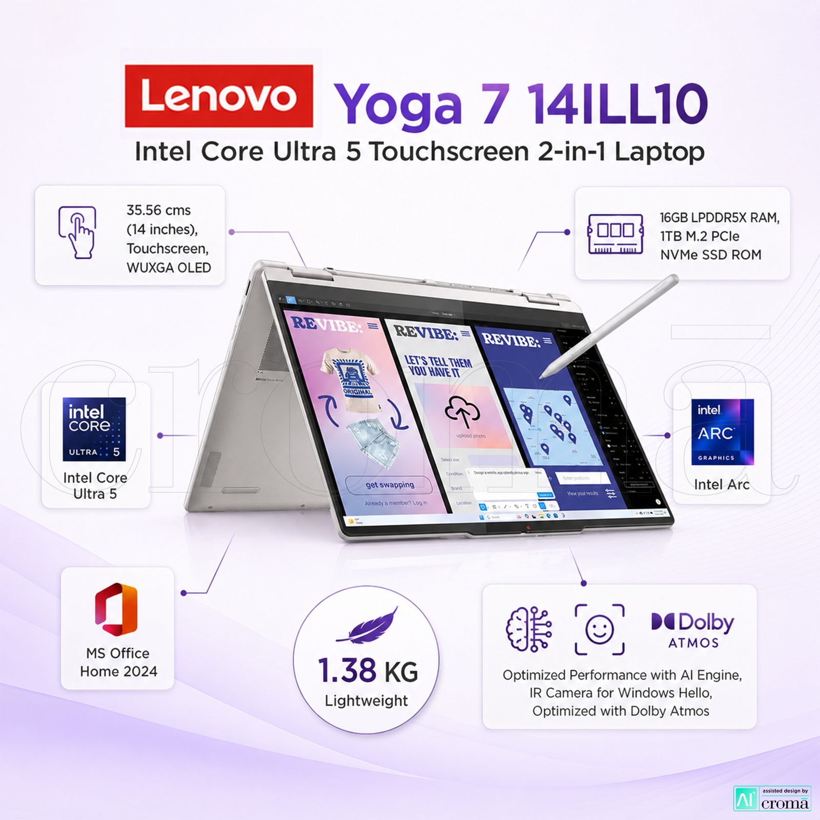 Lenovo Yoga 7 14ILL10 Intel Core Ultra 5 Touchscreen 2-in-1 Laptop (16GB, 1TB SSD, Windows 11 Home, 14 inch WUXGA OLED Display, MS Office 2024, Seashell, 1.38 KG) Lenovo Yoga 7 14ILL10 Intel Core Ultra 5 Touchscreen 2-in-1 Laptop (16GB, 1TB SSD, Windows 11 Home, 14 inch WUXGA OLED Display, MS Office 2024, Seashell, 1.38 KG)_2