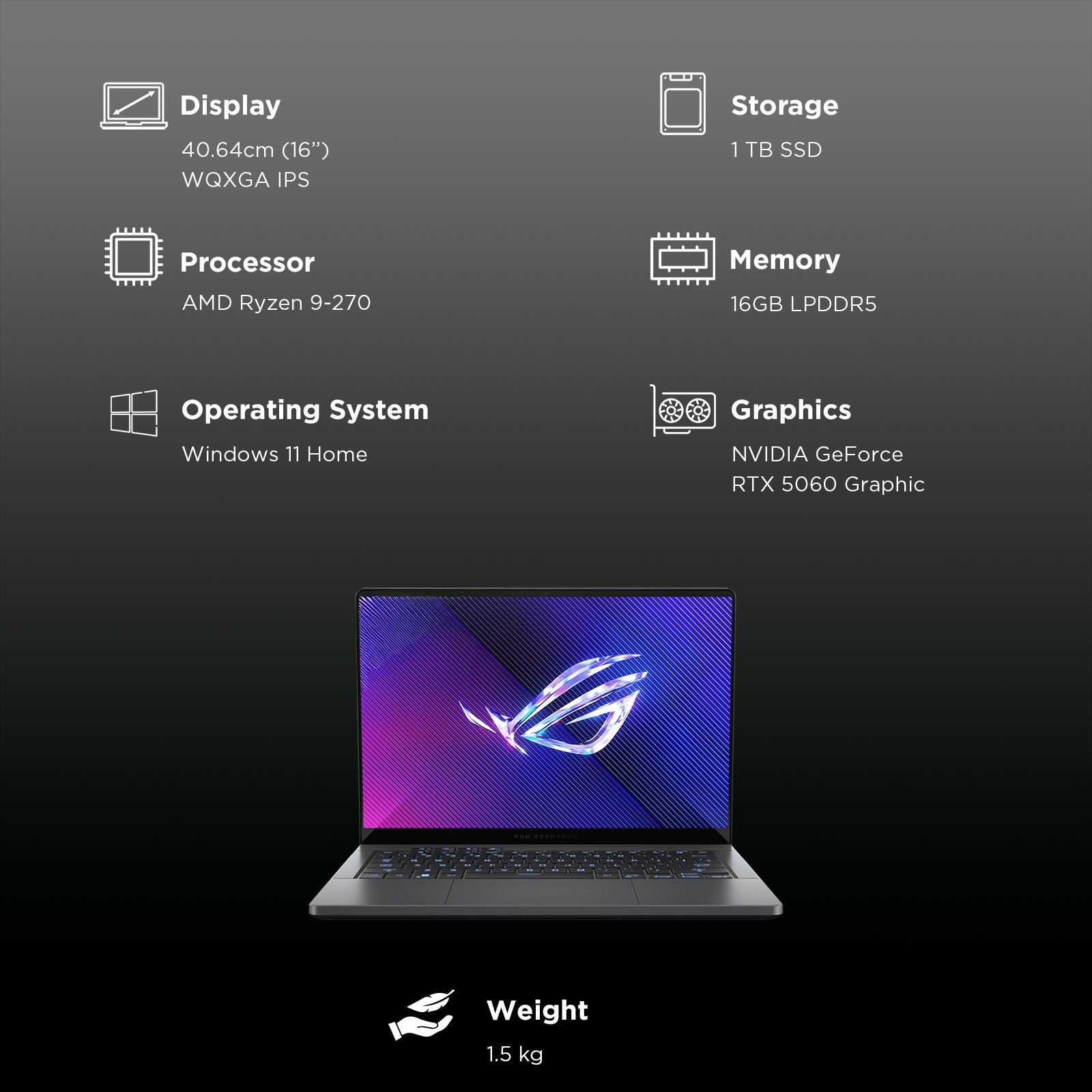 ASUS Zephyrus G14 GA403UM-QS007WS AMD Ryzen 9 Gaming Laptop (16GB, 1TB SSD, Windows 11 Home, 8GB Graphics, 14 inch 120 Hz OLED WQXGA+ Display, NVIDIA GeForce RTX 5060, MS Office Home 2024, Eclipse Gray, 1.5 KG)_14