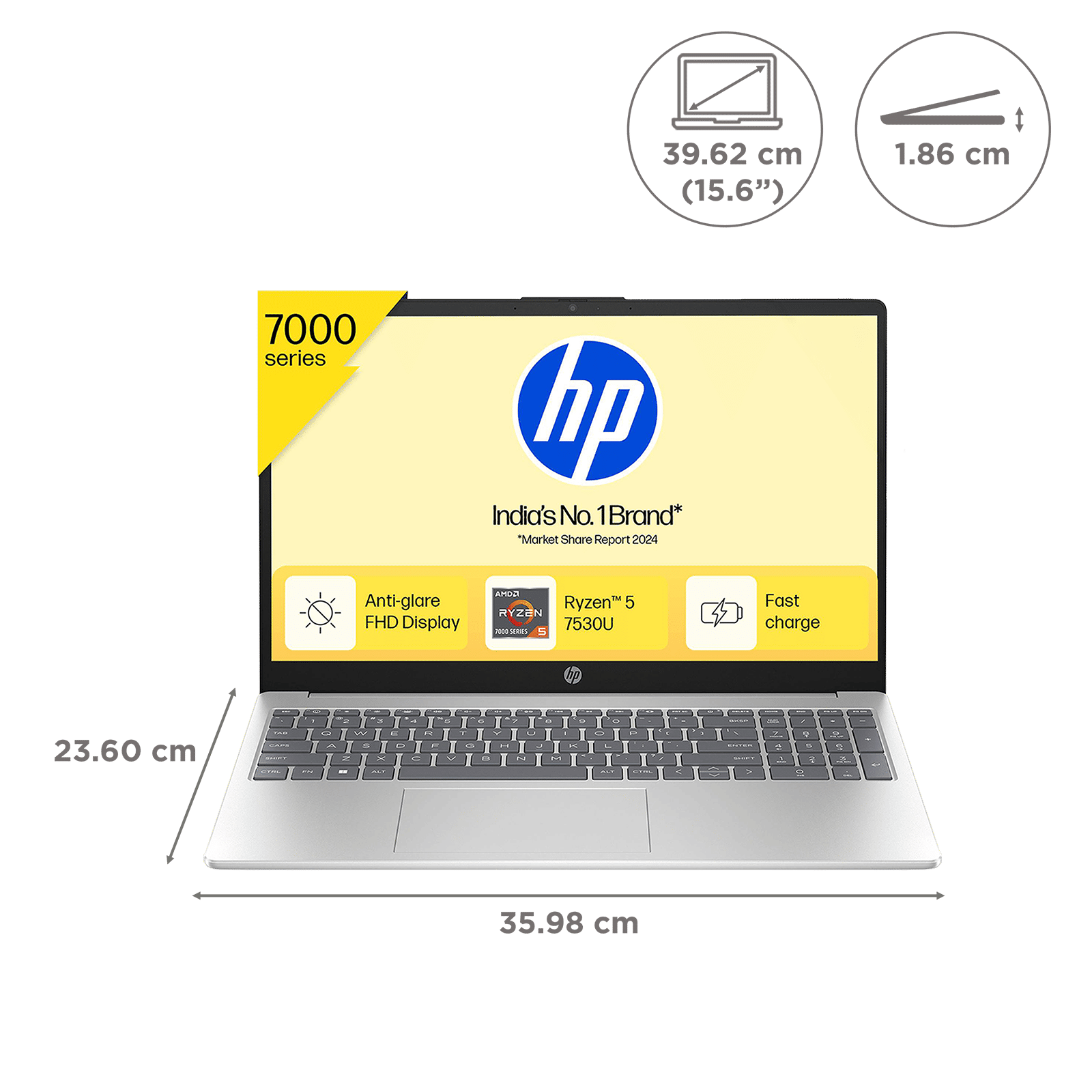 HP 15-fc0389AU AMD Ryzen 5 Thin & Light Laptop (16GB, 512GB SSD, Windows 11 Home, 15.6 inch Full HD Display, Natural Silver, 1.59 KG)_2