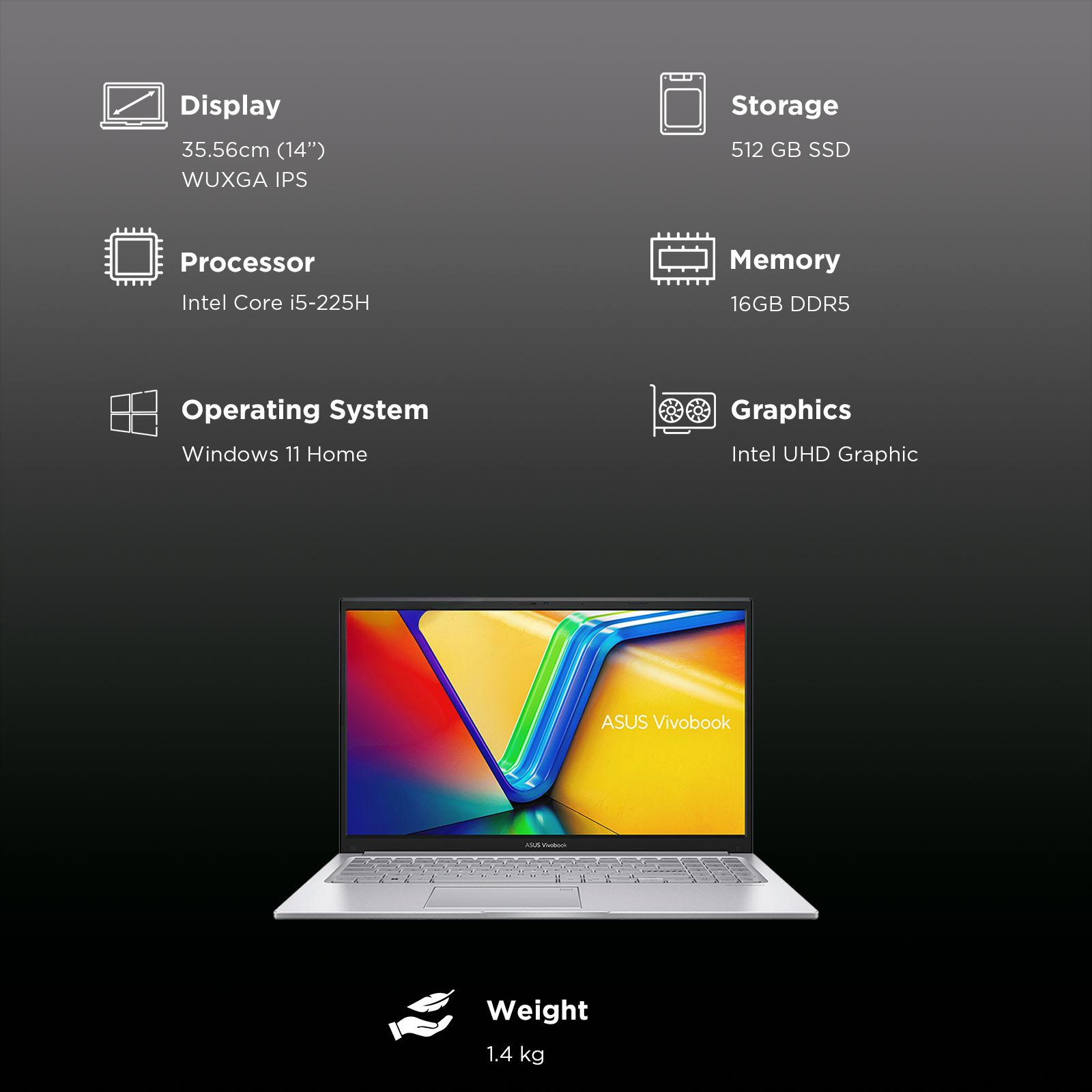 ASUS Vivobook S14 S3407CA-LY060WS Intel Core Ultra 5 Thin & Light Laptop (16GB, 512GB SSD, Windows 11, 14 inch WUXGA IPS Display, MS Office 2024, Cool Silver, 1.40 KG) ASUS Vivobook S14 S3407CA-LY060WS Intel Core Ultra 5 Thin & Light Laptop (16GB, 512GB SSD, Windows 11, 14 inch WUXGA IPS Display, MS Office 2024, Cool Silver, 1.40 KG)_14