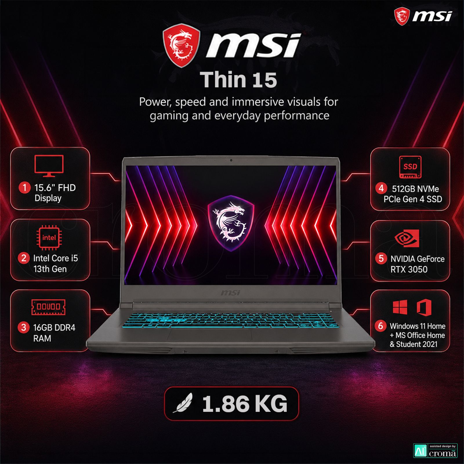 MSI Thin 15 B13UC-3231IN Intel Core i5 13th Gen Gaming Laptop (16GB, 512GB SSD, Windows 11 Home, 4GB Graphics, 15.6 inch 144 Hz Full HD Display, NVIDIA GeForce RTX 3050, MS Office Home 2021, Cosmos Gray, 1.86 KG) MSI Thin 15 B13UC-3231IN Intel Core i5 13th Gen Gaming Laptop (16GB, 512GB SSD, Windows 11 Home, 4GB Graphics, 15.6 inch 144 Hz Full HD Display, NVIDIA GeForce RTX 3050, MS Office Home 2021, Cosmos Gray, 1.86 KG)_2