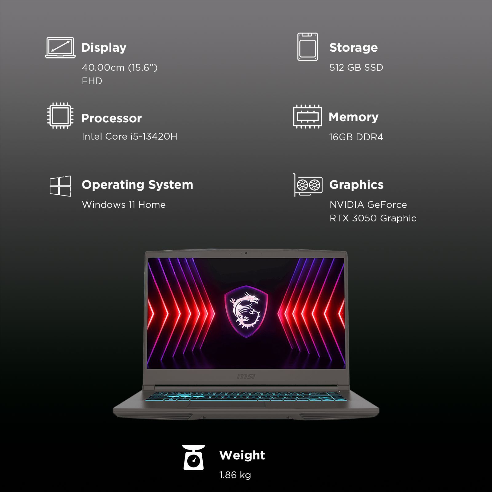 MSI Thin 15 B13UC-3231IN Intel Core i5 13th Gen Gaming Laptop (16GB, 512GB SSD, Windows 11 Home, 4GB Graphics, 15.6 inch 144 Hz Full HD Display, NVIDIA GeForce RTX 3050, MS Office Home 2021, Cosmos Gray, 1.86 KG)_3