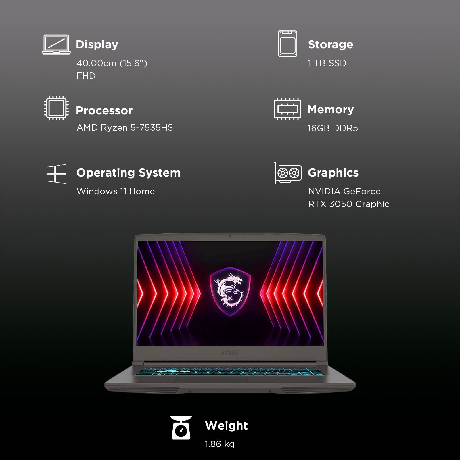 MSI Thin A15 B7UC-611IN AMD Ryzen 5 Gaming Laptop (16GB, 1TB SSD, Windows 11 Home, 4GB Graphics, 15.6 inch 144 Hz Full HD Display, NVIDIA GeForce RTX 3050, MS Office Home 2021, Cosmos Gray, 1.86 KG)_3