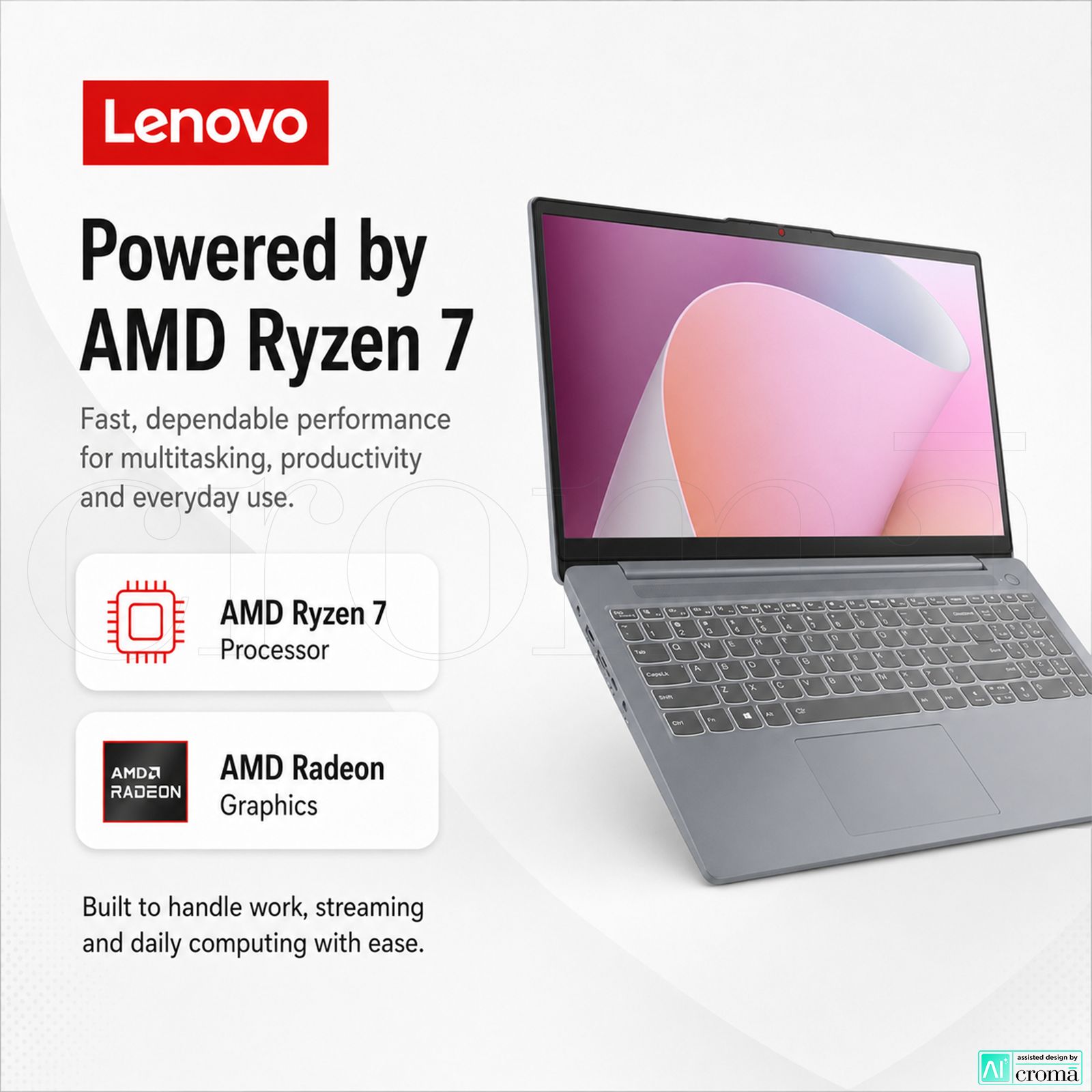 Lenovo IdeaPad Slim 3 15ABR8 AMD Ryzen 7 Thin & Light Laptop (16GB, 512GB SSD, Windows 11 Home, 15.6 inch Full HD Display, MS Office Home 2024, Arctic Grey, 1.62 KG)_3