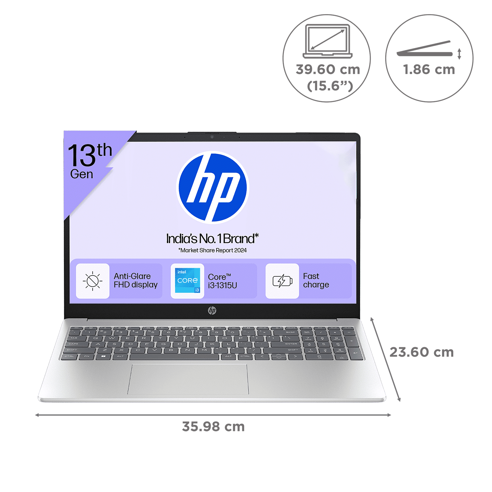 HP 15-fd0691TU Intel Core i3 13th Gen Thin & Light Laptop (12GB, 512GB SSD, Windows 11 Home, 15.6 inch Full HD Display, Natural Silver, 1.59 KG)_11