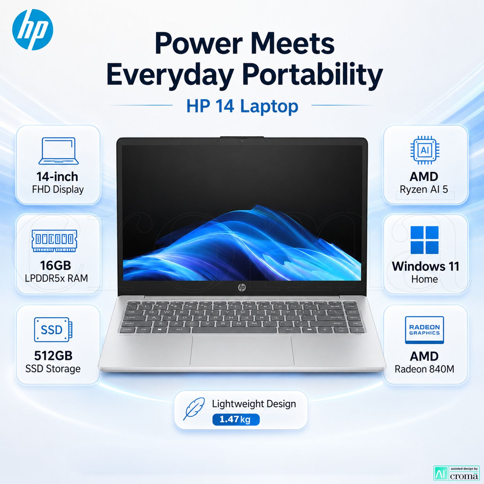 HP OmniBook 3 14-ha0000AU AMD Ryzen AI 5 Thin & Light Laptop (16GB, 512GB SSD, Windows 11 Home, 14 inch Full HD Display, Glacier Silver, 1.47 KG) HP OmniBook 3 14-ha0000AU AMD Ryzen AI 5 Thin & Light Laptop (16GB, 512GB SSD, Windows 11 Home, 14 inch Full HD Display, Glacier Silver, 1.47 KG)_2