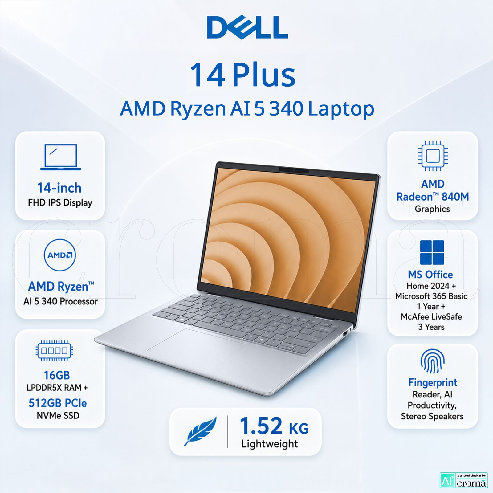 Dell 14 Plus AMD Ryzen AI 5 340 Laptop (16GB, 512GB SSD, Windows 11 Home, 14 inch Full HD Plus IPS Display, MS Office Home 2024, Ice Blue, 1.52 KG) Dell 14 Plus AMD Ryzen AI 5 340 Laptop (16GB, 512GB SSD, Windows 11 Home, 14 inch Full HD Plus IPS Display, MS Office Home 2024, Ice Blue, 1.52 KG)_2