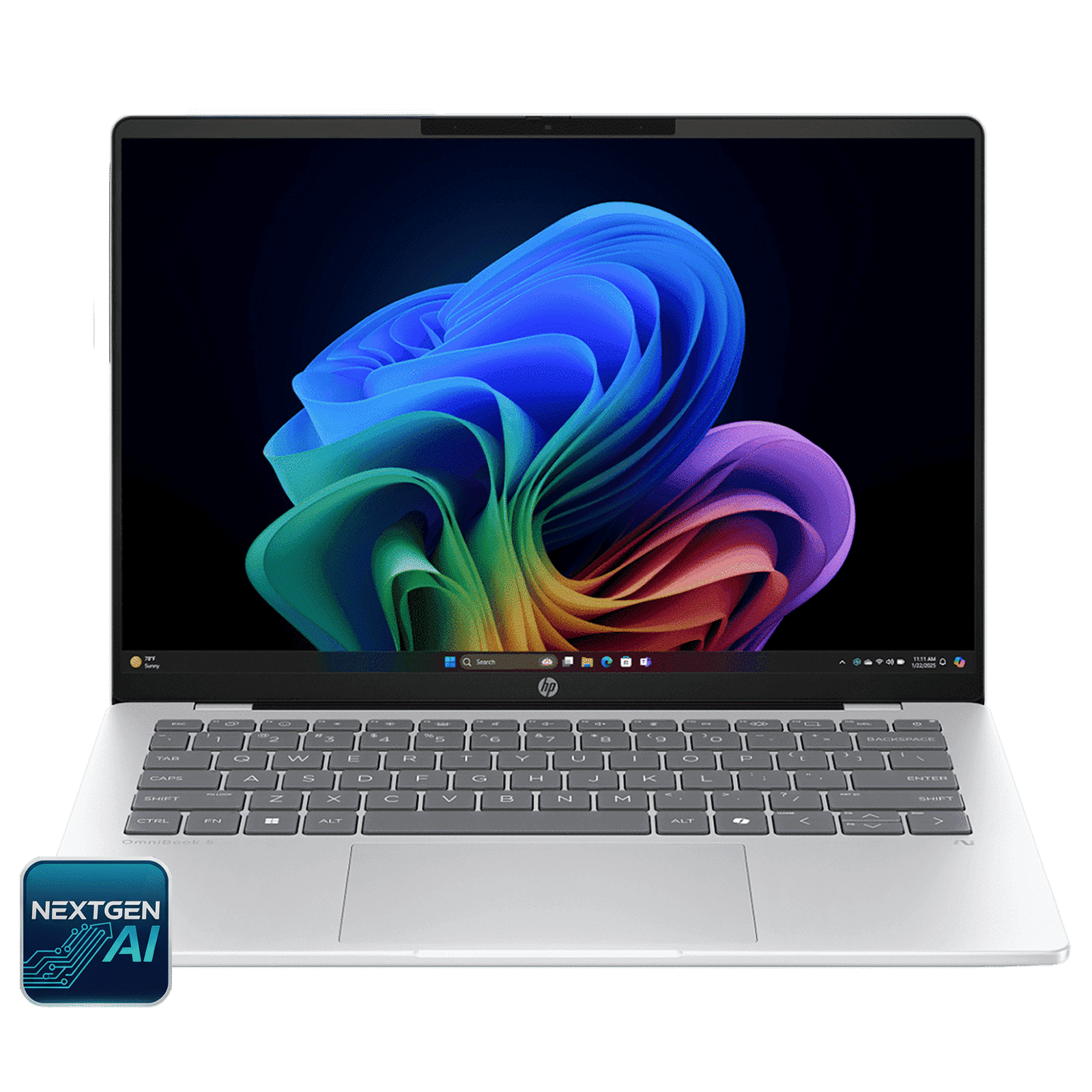 HP OmniBook 5 14-he0015QU Qualcomm Snapdragon X Thing & Light Laptop (16GB, 1TB SSD, Windows 11 Home, 14 inch 2K OLED Display, MS Office Home 2024, Glacier Silver, 1.35 KG)_1