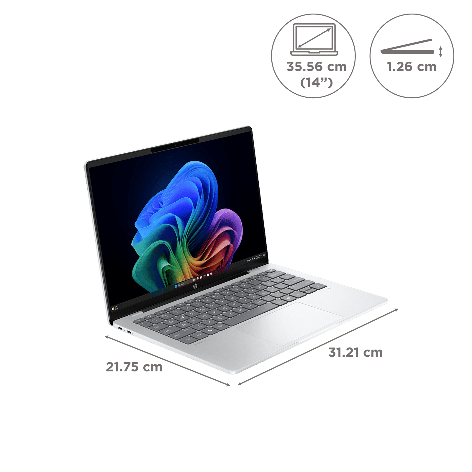 HP OmniBook 5 14-he0015QU Qualcomm Snapdragon X Thing & Light Laptop (16GB, 1TB SSD, Windows 11 Home, 14 inch 2K OLED Display, MS Office Home 2024, Glacier Silver, 1.35 KG)_2
