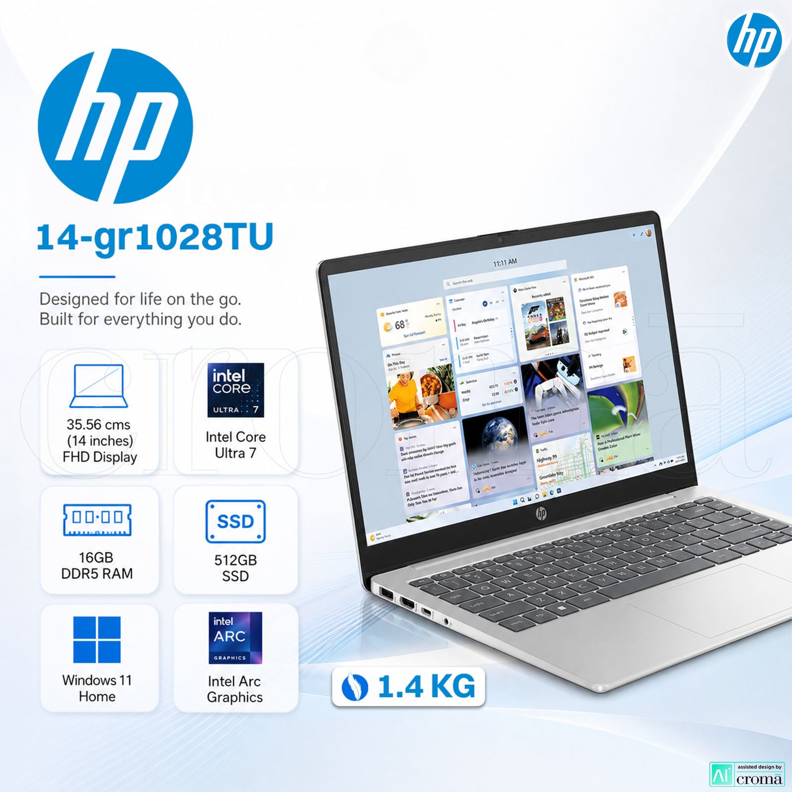 HP 14-gr1028TU Intel Core Ultra 7 Thin & Light Laptop (16GB, 512GB SSD, Windows 11 Home, 14 inch Full HD Display, Natural Silver, 1.4 KG)_2