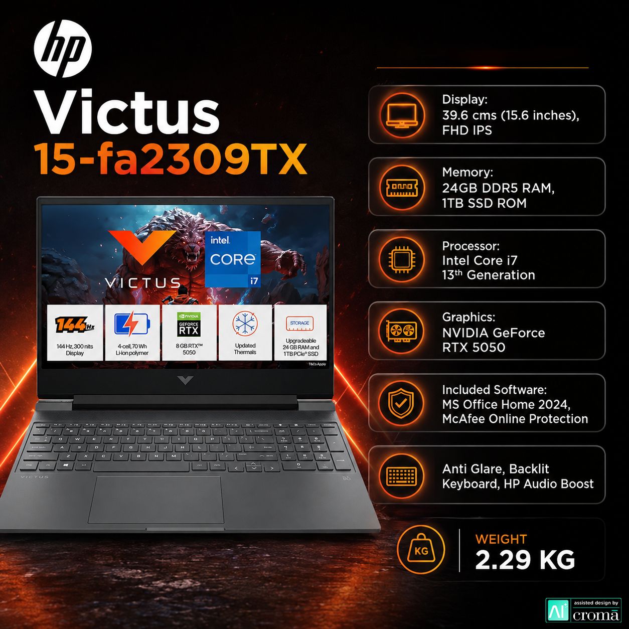 HP Victus 15-fa2309TX Intel Core i7 13th Gen Gaming Laptop (24GB, 1TB SSD, Windows 11 Home, 8GB Graphics, 15.6 Inch 144 Hz Full HD IPS Display, NVIDIA GeForce RTX 5050, MS Office Home 2024, Mica Silver, 2.29 KG) HP Victus 15-fa2309TX Intel Core i7 13th Gen Gaming Laptop (24GB, 1TB SSD, Windows 11 Home, 8GB Graphics, 15.6 Inch 144 Hz Full HD IPS Display, NVIDIA GeForce RTX 5050, MS Office Home 2024, Mica Silver, 2.29 KG)_2