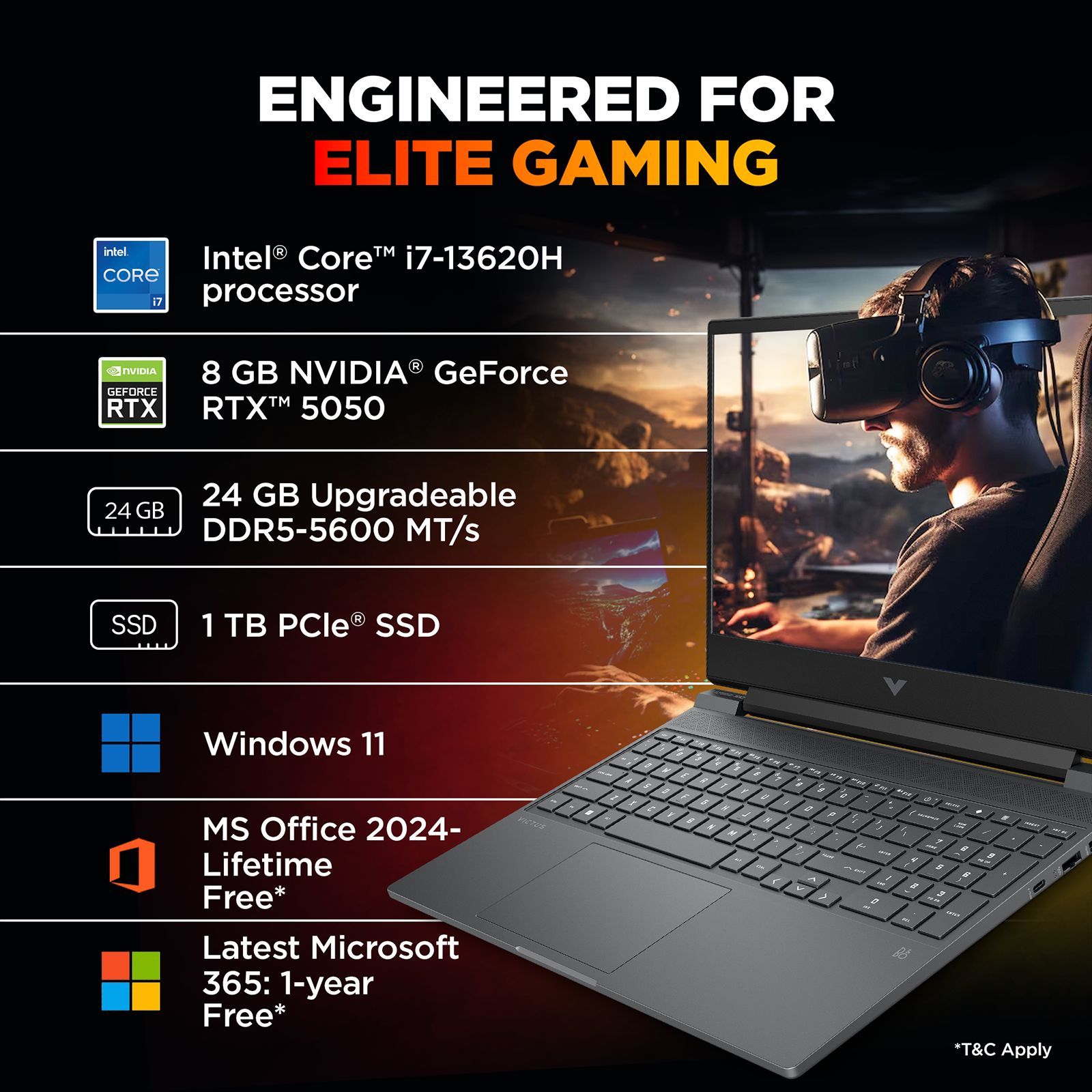 HP Victus 15-fa2309TX Intel Core i7 13th Gen Gaming Laptop (24GB, 1TB SSD, Windows 11 Home, 8GB Graphics, 15.6 Inch 144 Hz Full HD IPS Display, NVIDIA GeForce RTX 5050, MS Office Home 2024, Mica Silver, 2.29 KG)_4