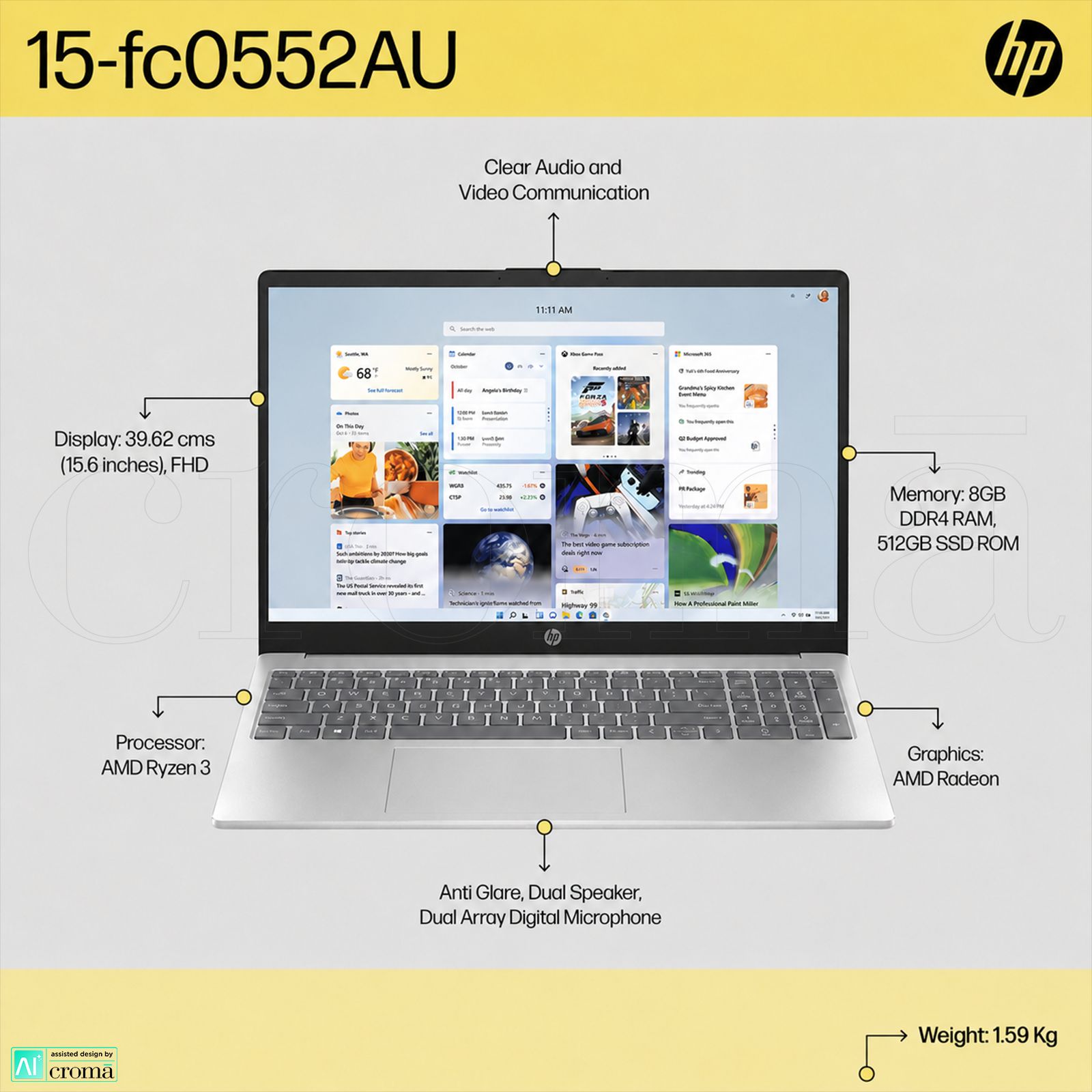 HP 15-fc0552AU AMD Ryzen 3 Thin & Light Laptop (8GB, 512GB SSD, Windows 11 Home, 15.6 inch Full HD Display, Natural Silver, 1.59 KG) HP 15-fc0552AU AMD Ryzen 3 Thin & Light Laptop (8GB, 512GB SSD, Windows 11 Home, 15.6 inch Full HD Display, Natural Silver, 1.59 KG)_2