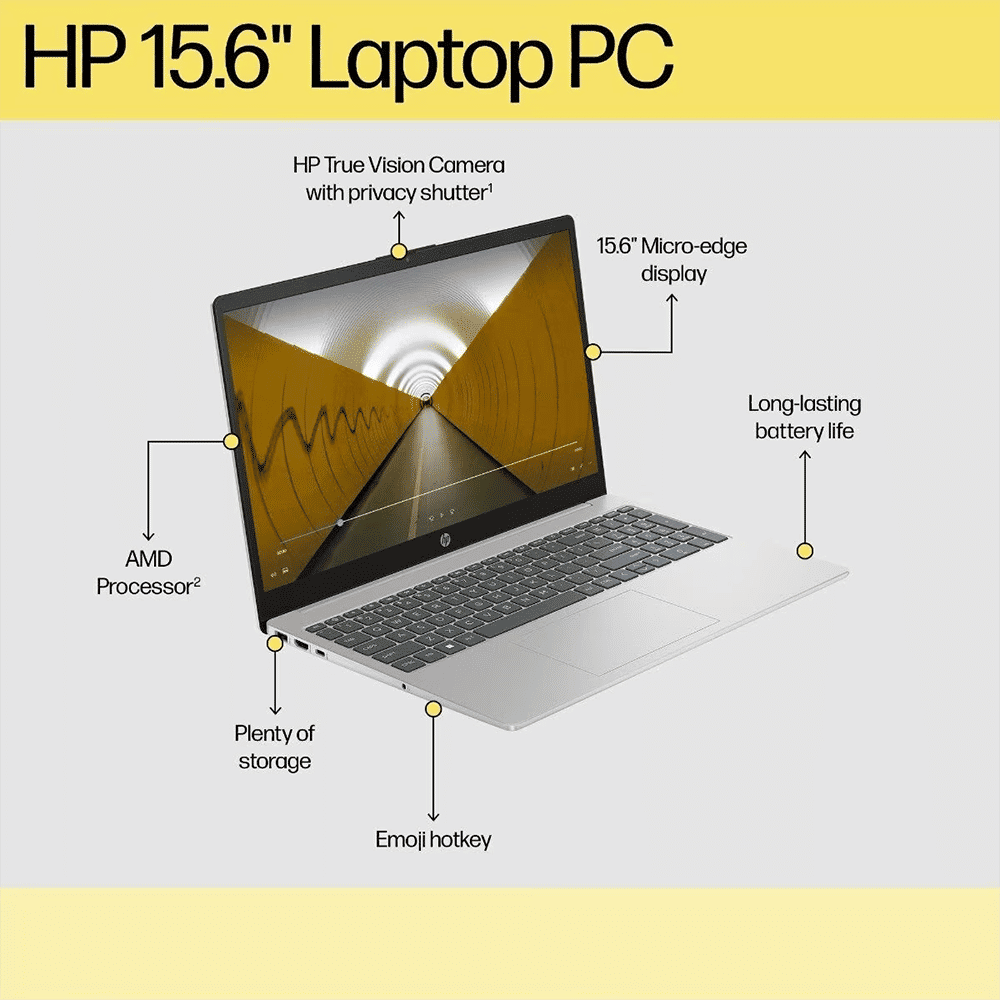 HP 15-fc0552AU AMD Ryzen 3 Thin & Light Laptop (8GB, 512GB SSD, Windows 11 Home, 15.6 inch Full HD Display, Natural Silver, 1.59 KG)_4