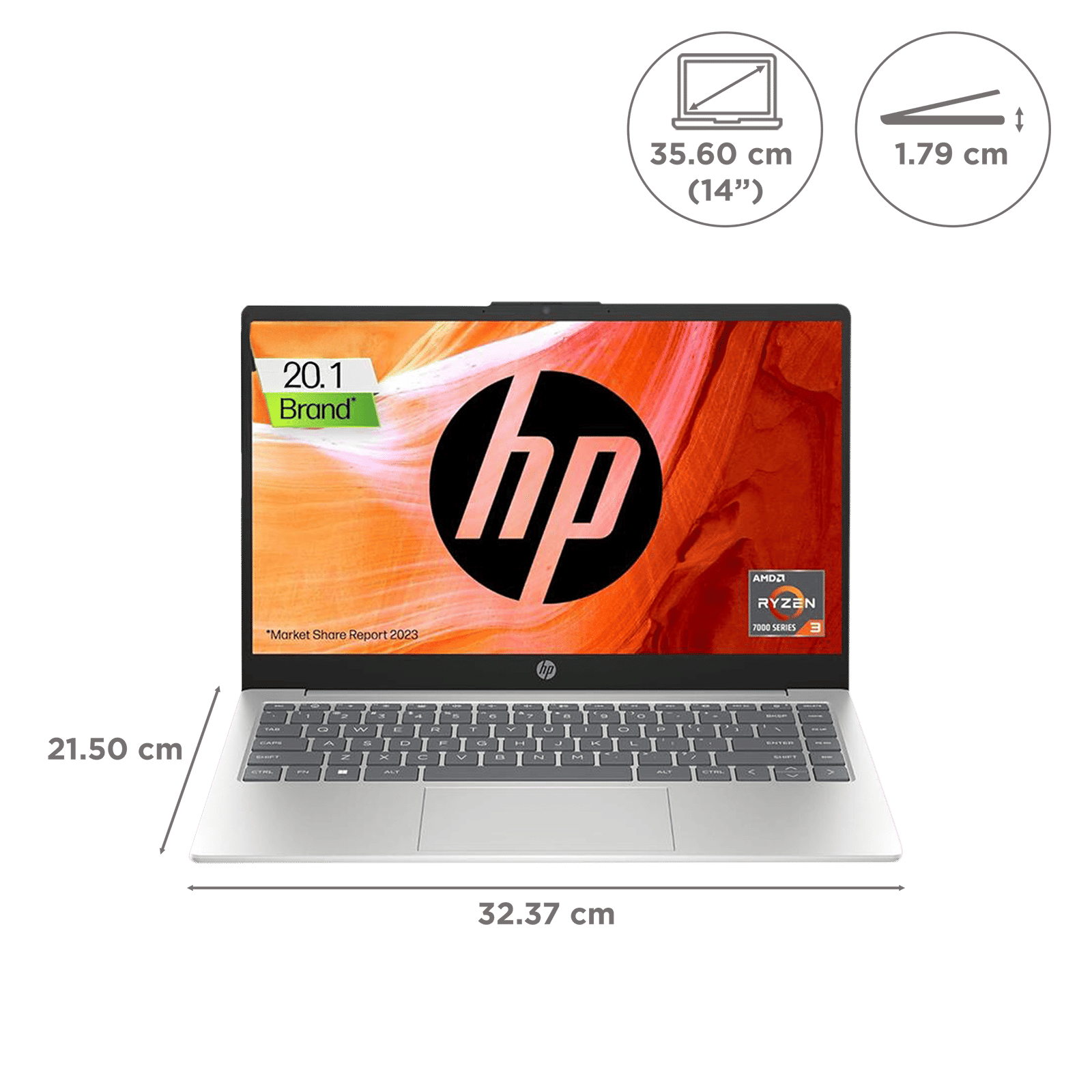 HP 14-em0243AU AMD Ryzen 3 Thin & Light Laptop (8GB, 512GB SSD, Windows 11 Home, 14 inch Full HD Display, Natural Silver, 1.40 KG)_2