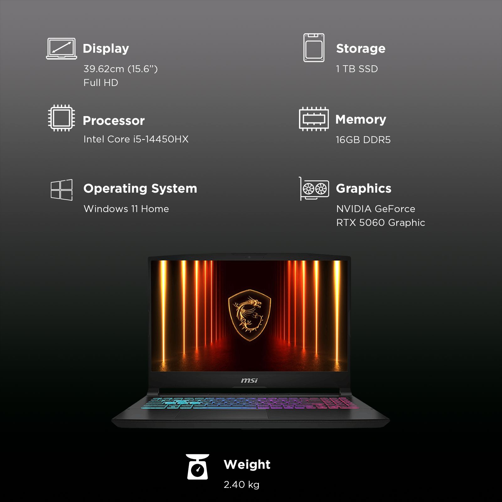MSI Katana 15 HX B14WFK-641IN Intel Core i5 14th Gen Gaming Laptop (16GB, 1TB SSD, Windows 11 Home, 8GB Graphics, 15.6 inch 144 Hz Full HD Display, NVIDIA GeForce RTX 5060, MS Office Home 2024, Black, 2.40 KG) MSI Katana 15 HX B14WFK-641IN Intel Core i5 14th Gen Gaming Laptop (16GB, 1TB SSD, Windows 11 Home, 8GB Graphics, 15.6 inch 144 Hz Full HD Display, NVIDIA GeForce RTX 5060, MS Office Home 2024, Black, 2.40 KG)_9