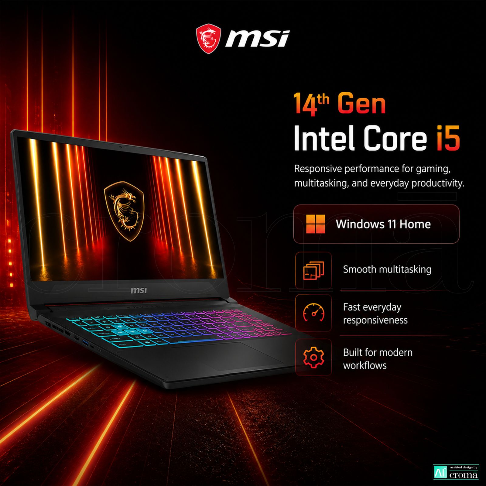 MSI Katana 15 HX B14WEK-642IN Intel Core i5 14th Gen Gaming Laptop (16GB, 512GB SSD, Windows 11 Home, 8GB Graphics, 15.6 inch 144 Hz Full HD Display, NVIDIA GeForce RTX 5050, MS Office Home 2024, Black, 2.55 KG)_6