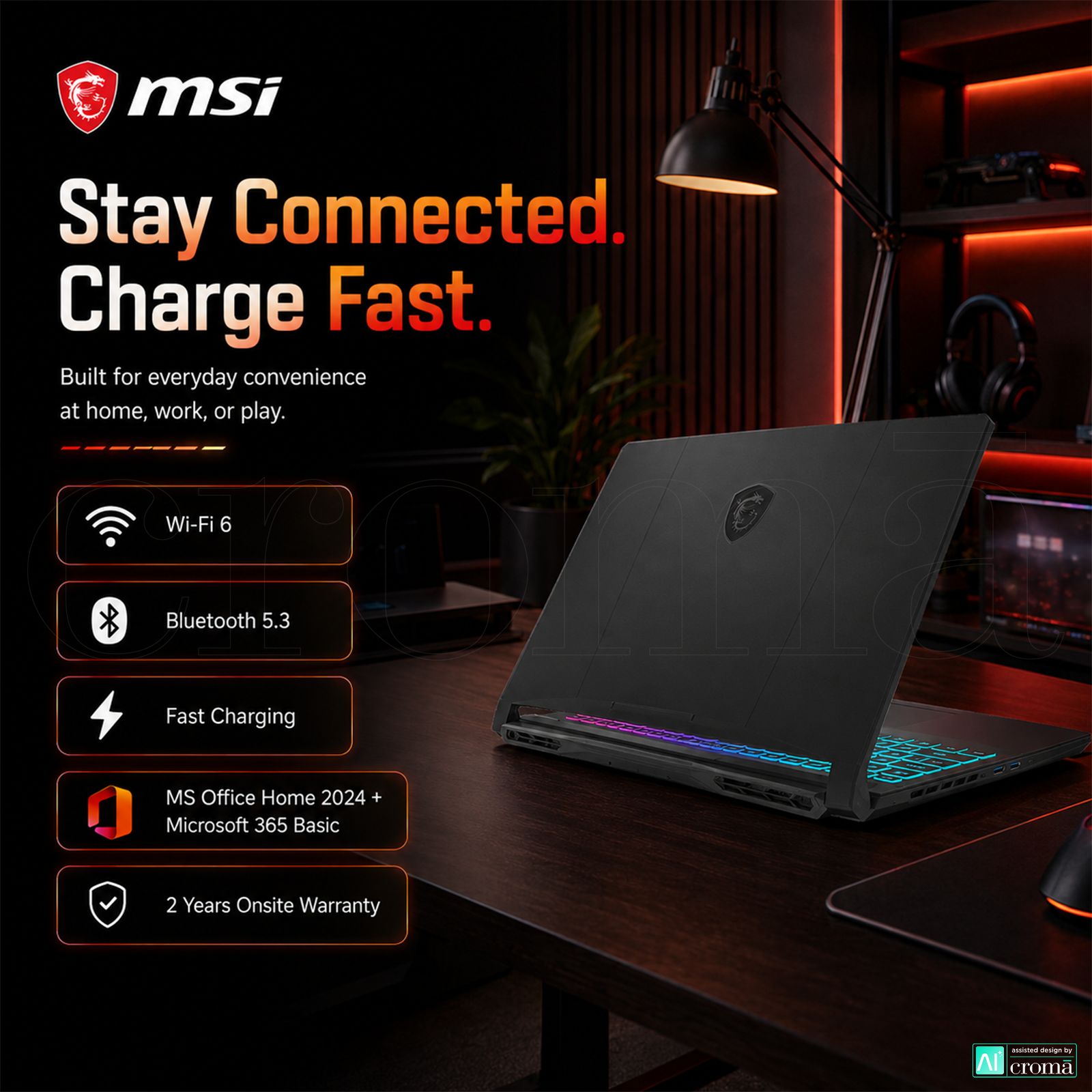 MSI Katana 15 HX B14WEK-642IN Intel Core i5 14th Gen Gaming Laptop (16GB, 512GB SSD, Windows 11 Home, 8GB Graphics, 15.6 inch 144 Hz Full HD Display, NVIDIA GeForce RTX 5050, MS Office Home 2024, Black, 2.55 KG)_7