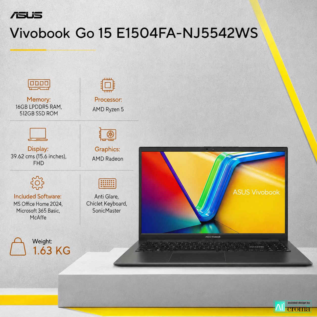 ASUS Vivobook Go 15 E1504FA-NJ5542WS AMD Ryzen 5 Thin & Light Laptop (16GB, 512GB SSD, Windows 11 Home, 15.6 inch Full HD Display, MS Office Home 2024, Mixed Black, 1.63 KG) ASUS Vivobook Go 15 E1504FA-NJ5542WS AMD Ryzen 5 Thin & Light Laptop (16GB, 512GB SSD, Windows 11 Home, 15.6 inch Full HD Display, MS Office Home 2024, Mixed Black, 1.63 KG)_2