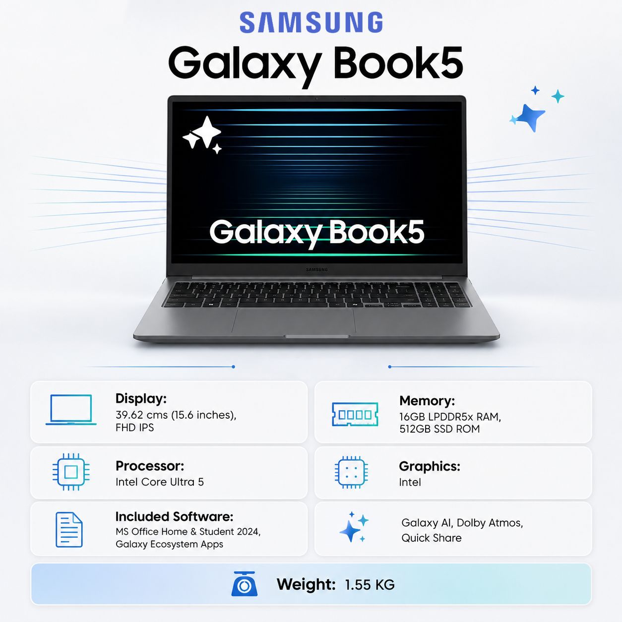 SAMSUNG Galaxy Book5 Intel Core Ultra 5 Thin & Light Laptop (16GB, 512GB SSD, Windows 11 Home, 15.6 inch Full HD IPS Display, MS Office Home 2024, Gray, 1.55 KG) SAMSUNG Galaxy Book5 Intel Core Ultra 5 Thin & Light Laptop (16GB, 512GB SSD, Windows 11 Home, 15.6 inch Full HD IPS Display, MS Office Home 2024, Gray, 1.55 KG)_2