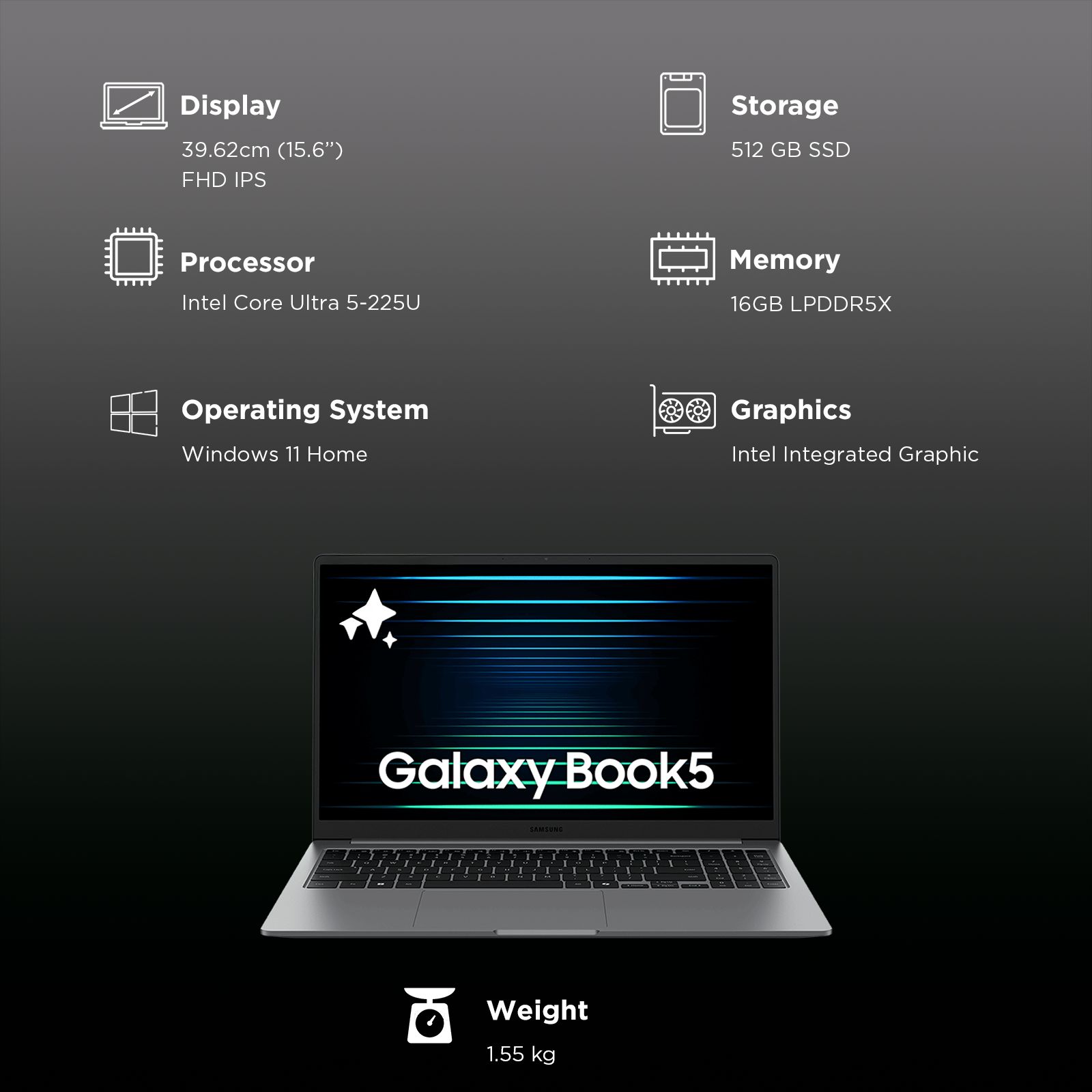 SAMSUNG Galaxy Book5 Intel Core Ultra 5 Thin & Light Laptop (16GB, 512GB SSD, Windows 11 Home, 15.6 inch Full HD IPS Display, MS Office Home 2024, Gray, 1.55 KG) SAMSUNG Galaxy Book5 Intel Core Ultra 5 Thin & Light Laptop (16GB, 512GB SSD, Windows 11 Home, 15.6 inch Full HD IPS Display, MS Office Home 2024, Gray, 1.55 KG)_10