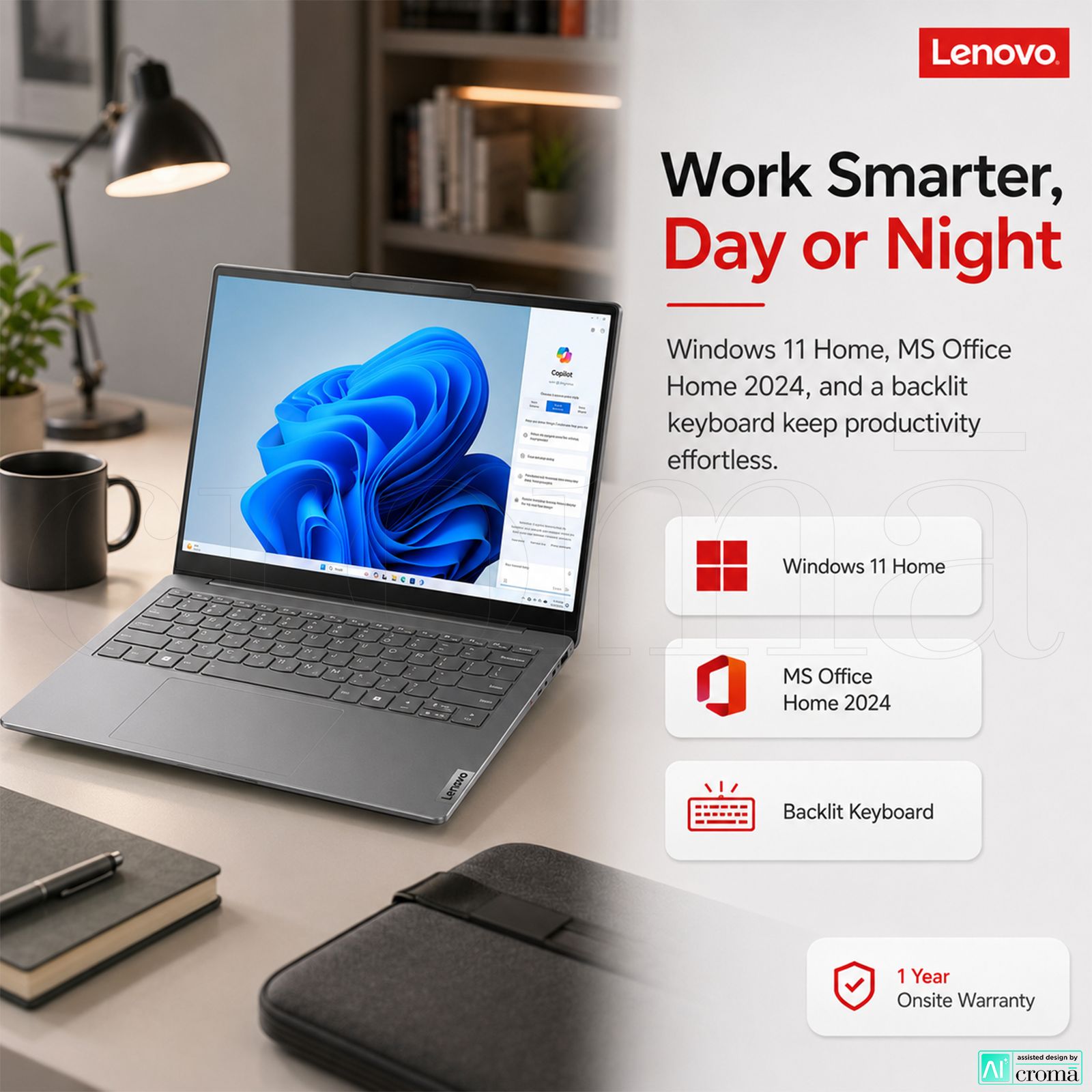 Lenovo Yoga Slim 7 14IMH9 Intel Core Ultra 7 Thin & Light Laptop (32GB, 1TB SSD, Windows 11 Home, 14 inch WUXGA OLED Display, MS Office Home 2024, Luna Grey, 1.39 KG)_7