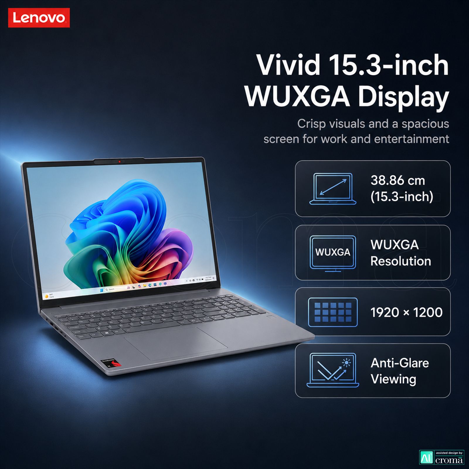 Lenovo IdeaPad Slim 3 15Q8X10 Qualcomm Snapdragon X Thin & Light Laptop (16GB, 512GB SSD, Windows 11 Home, 15.3 inch WUXGA Display, MS Office Home 2024, Luna Grey, 1.55 KG)_4