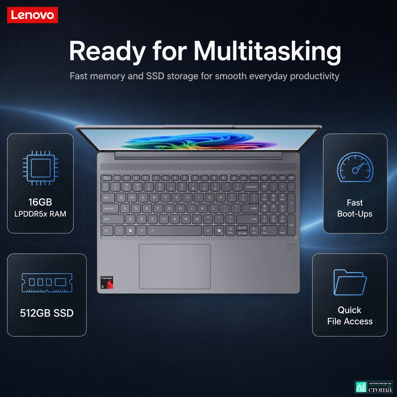 Lenovo IdeaPad Slim 3 15Q8X10 Qualcomm Snapdragon X Thin & Light Laptop (16GB, 512GB SSD, Windows 11 Home, 15.3 inch WUXGA Display, MS Office Home 2024, Luna Grey, 1.55 KG)_5