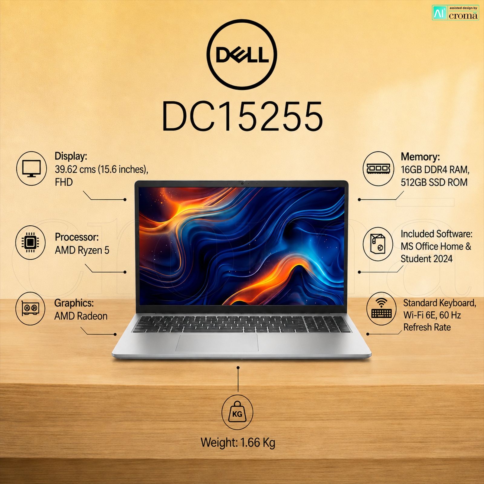 DELL DC15255 AMD Ryzen 5 Thin & Light Laptop (16GB, 512GB SSD, Windows 11, 15.6 inch Full HD Display, MS Office Home 2024, Platinum Silver, 1.66 KG) DELL DC15255 AMD Ryzen 5 Thin & Light Laptop (16GB, 512GB SSD, Windows 11, 15.6 inch Full HD Display, MS Office Home 2024, Platinum Silver, 1.66 KG)_2