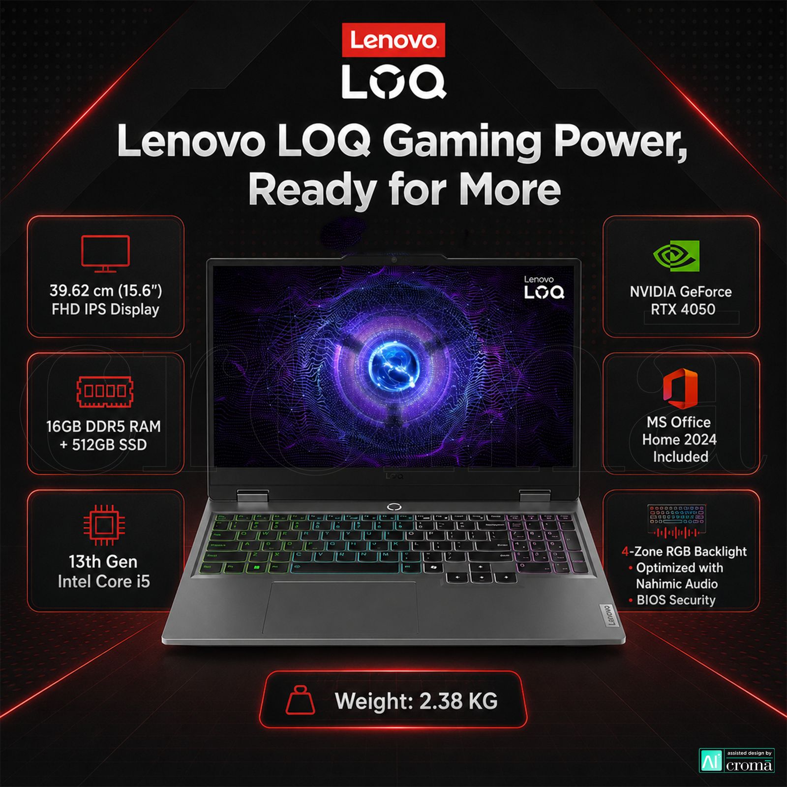 Lenovo LOQ 15IRX9 Intel Core i5 13th Gen Gaming Laptop (16GB, 512GB SSD, Windows 11 Home, 6 GB Graphics, 15.6 Inch 144 Hz Full HD IPS Display, NVIDIA GeForce RTX 4050, Luna Grey, 2.38 KG) Lenovo LOQ 15IRX9 Intel Core i5 13th Gen Gaming Laptop (16GB, 512GB SSD, Windows 11 Home, 6 GB Graphics, 15.6 Inch 144 Hz Full HD IPS Display, NVIDIA GeForce RTX 4050, Luna Grey, 2.38 KG)_2
