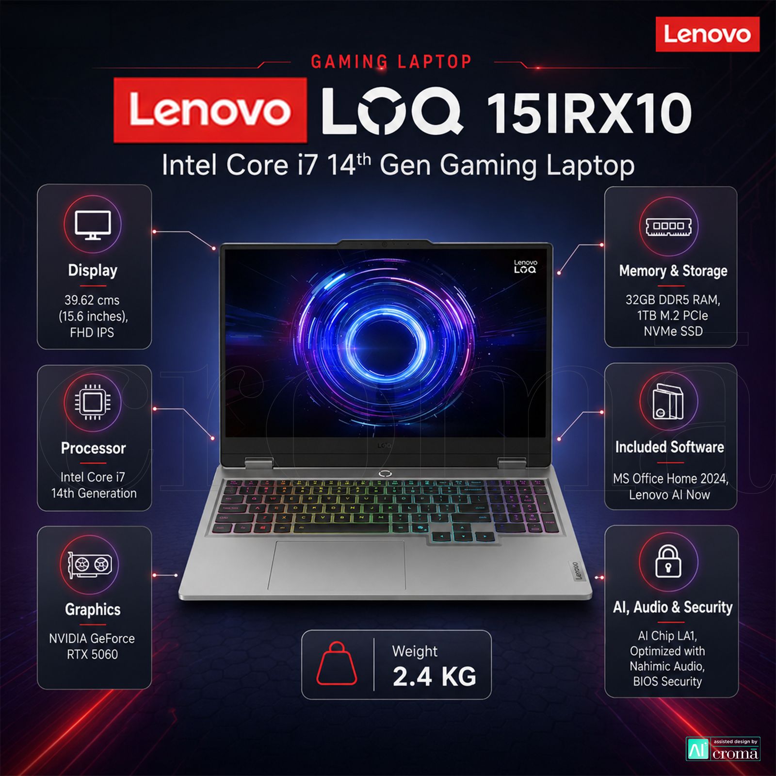 Lenovo LOQ 15IRX10 Intel Core i7 14th Gen Gaming Laptop (32GB, 1TB SSD, Windows 11 Home, 8 GB Graphics, 15.6 Inch 144 Hz Full HD IPS Display, NVIDIA GeForce RTX 5060, Luna Grey, 2.4 KG) Lenovo LOQ 15IRX10 Intel Core i7 14th Gen Gaming Laptop (32GB, 1TB SSD, Windows 11 Home, 8 GB Graphics, 15.6 Inch 144 Hz Full HD IPS Display, NVIDIA GeForce RTX 5060, Luna Grey, 2.4 KG)_2
