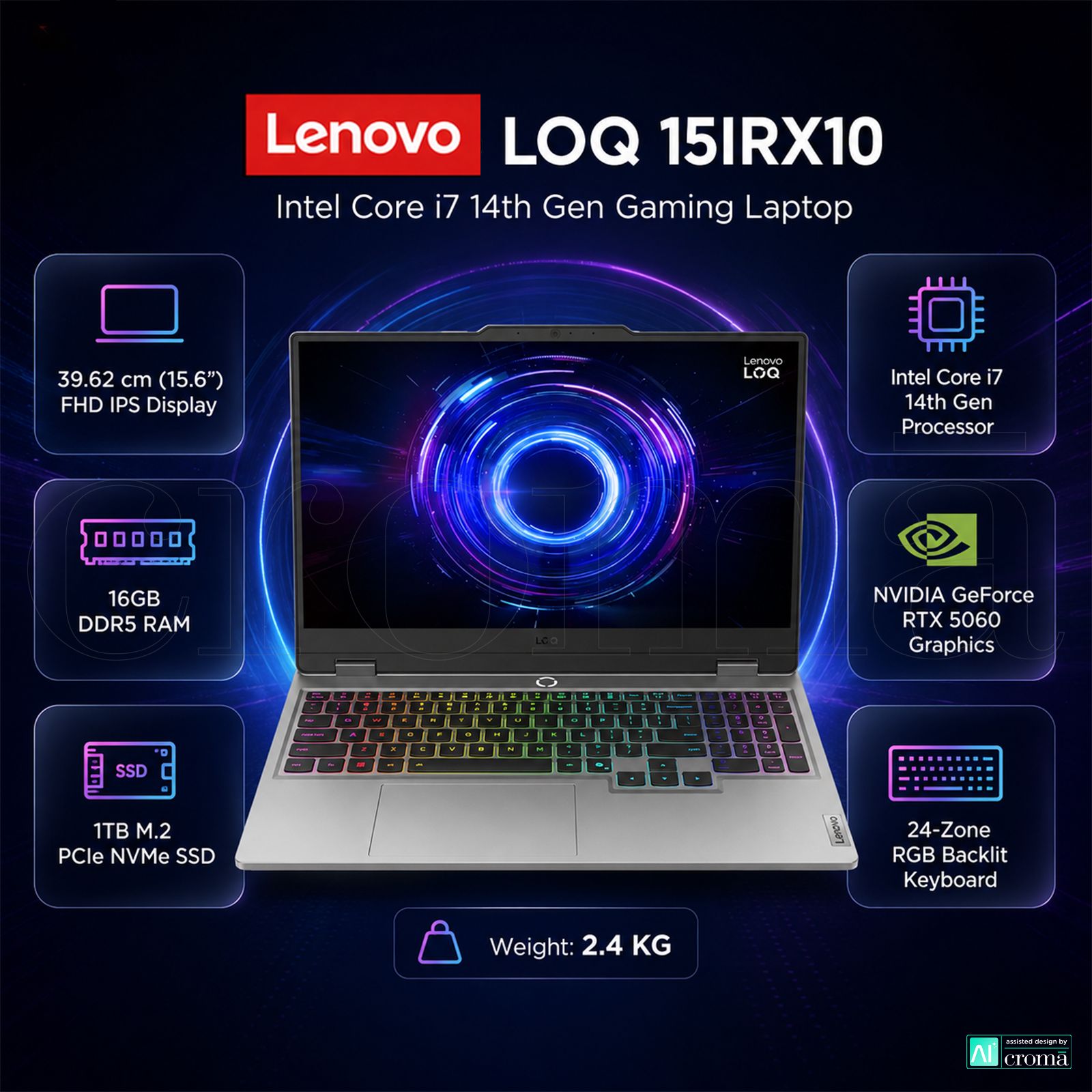 Lenovo LOQ 15IRX10 Intel Core i7 14th Gen Gaming Laptop (16GB, 1TB SSD, Windows 11 Home, 8GB Graphics, 15.6 Inch 144 Hz Full HD IPS Display, NVIDIA GeForce RTX 5060, MS Office Home 2024, Luna Grey, 2.4 KG) Lenovo LOQ 15IRX10 Intel Core i7 14th Gen Gaming Laptop (16GB, 1TB SSD, Windows 11 Home, 8GB Graphics, 15.6 Inch 144 Hz Full HD IPS Display, NVIDIA GeForce RTX 5060, MS Office Home 2024, Luna Grey, 2.4 KG)_2