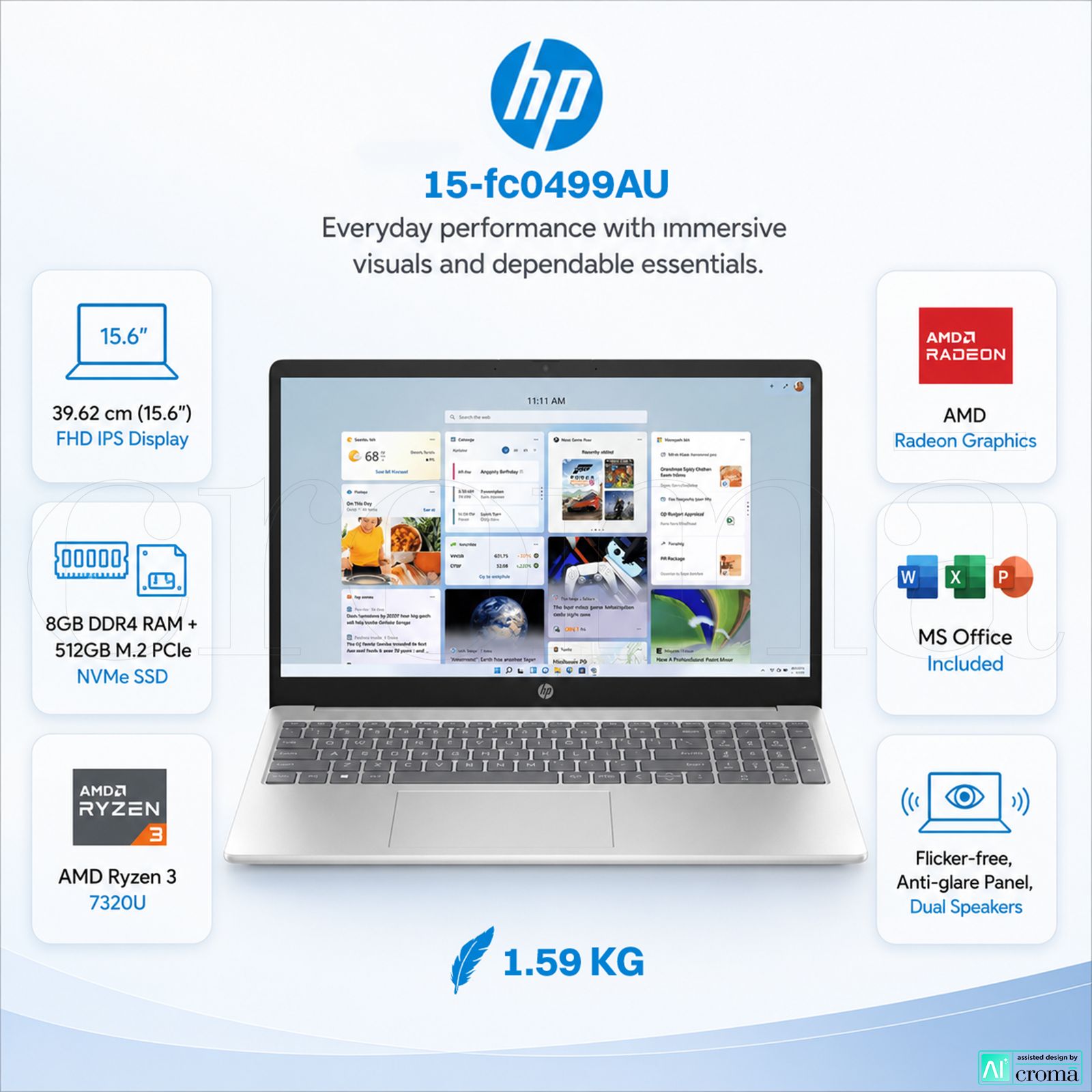 HP 15-fc0499AU AMD Ryzen 3 Laptop (8GB, 512GB SSD, Windows 11 Home, 15.6 inch Full HD IPS Display, MS Office, Natural Silver, 1.59 KG) HP 15-fc0499AU AMD Ryzen 3 Laptop (8GB, 512GB SSD, Windows 11 Home, 15.6 inch Full HD IPS Display, MS Office, Natural Silver, 1.59 KG)_2