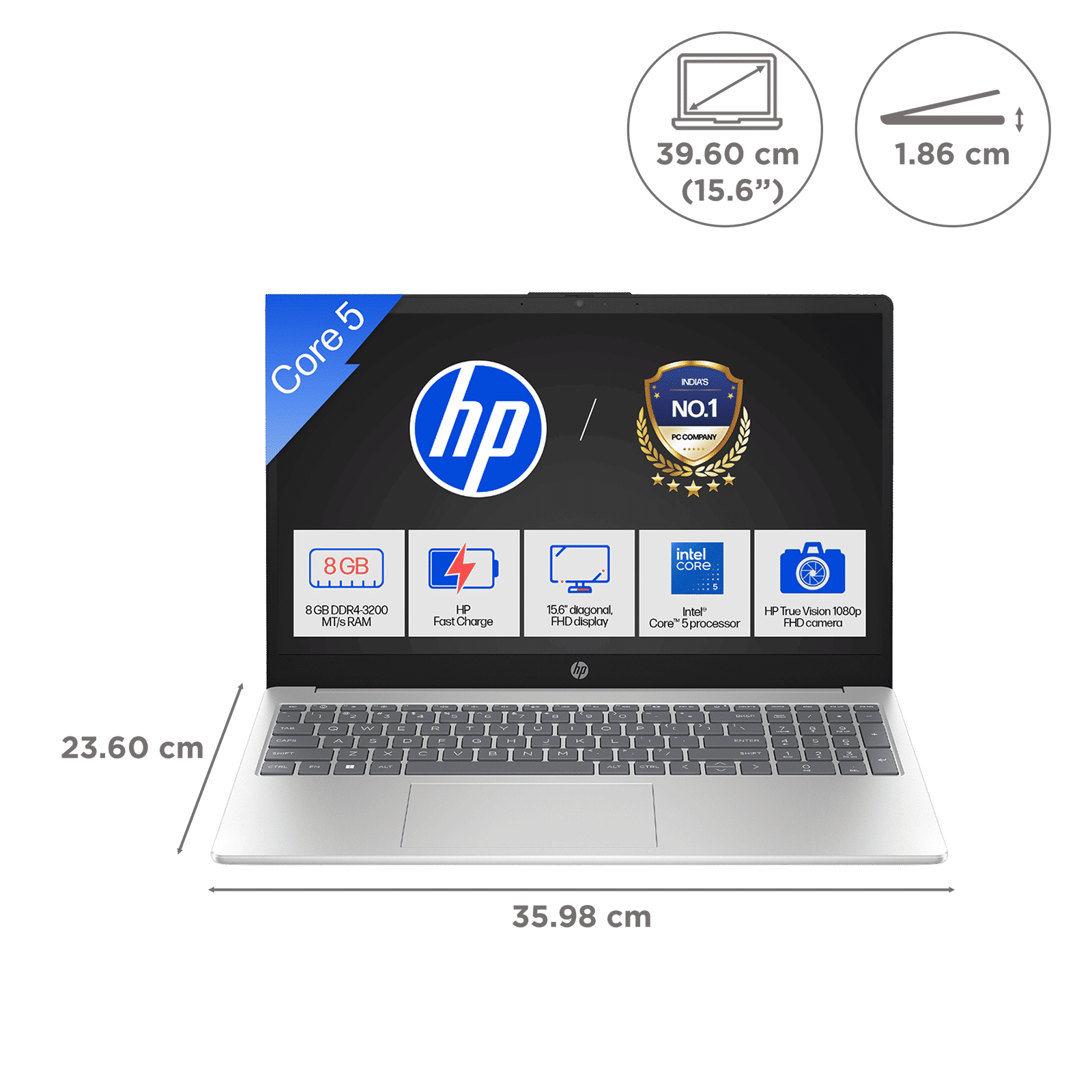 HP 15-FD0651TU Intel Core 5 120U 13th Gen Laptop (8GB, 512GB SSD, Windows 11 Home, 15.6 inch Full HD Display, MS Office Home 2024, Natural Silver, 1.59 KG)_2