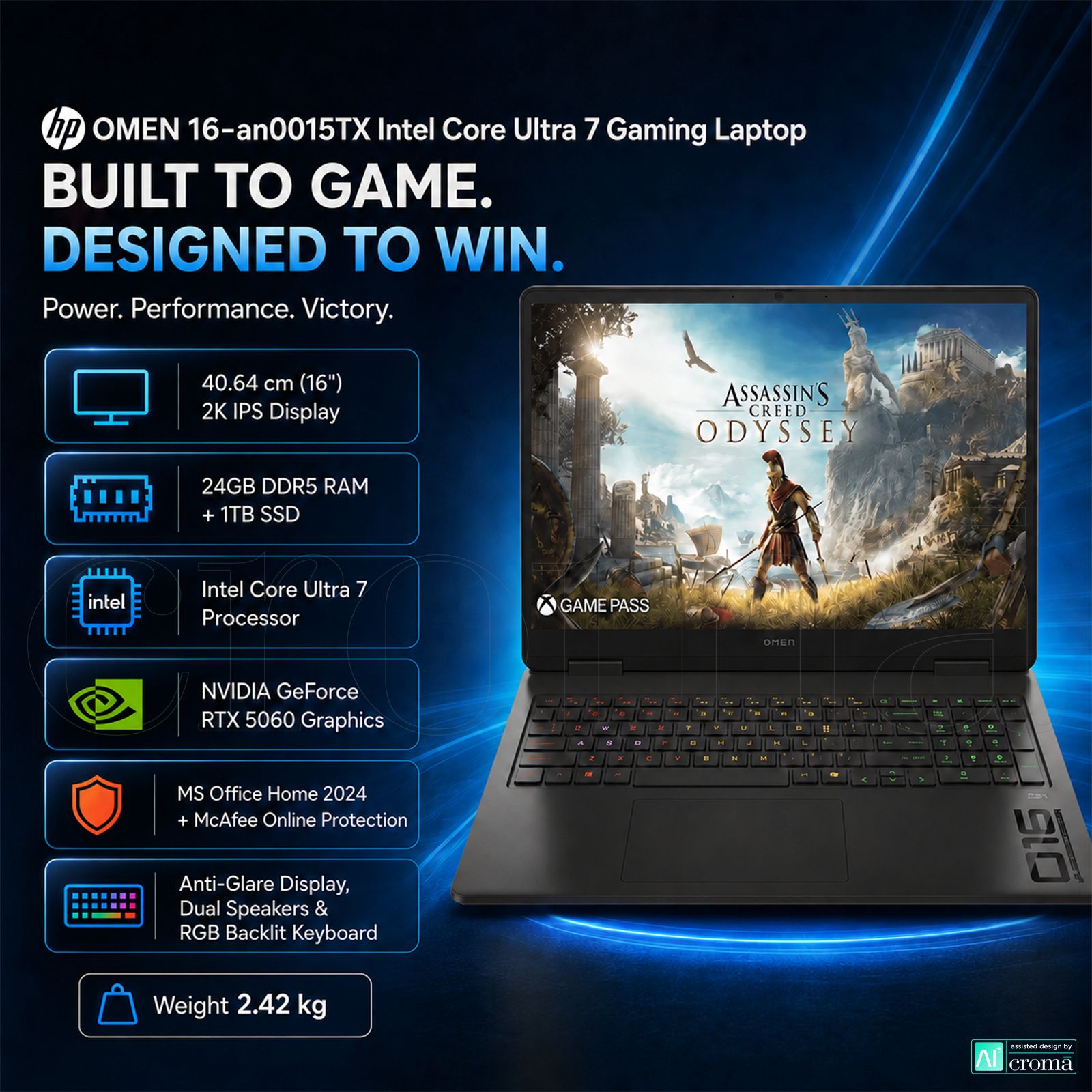 HP OMEN 16-an0015TX Intel Core Ultra 7 Gaming Laptop (24GB, 1TB SSD, Windows 11 Home, 8GB Graphics, 16 inch 165 Hz 2K IPS Display, NVIDIA GeForce RTX 5060, MS Office Home 2024, Shadow Black, 2.42 KG) HP OMEN 16-an0015TX Intel Core Ultra 7 Gaming Laptop (24GB, 1TB SSD, Windows 11 Home, 8GB Graphics, 16 inch 165 Hz 2K IPS Display, NVIDIA GeForce RTX 5060, MS Office Home 2024, Shadow Black, 2.42 KG)_2