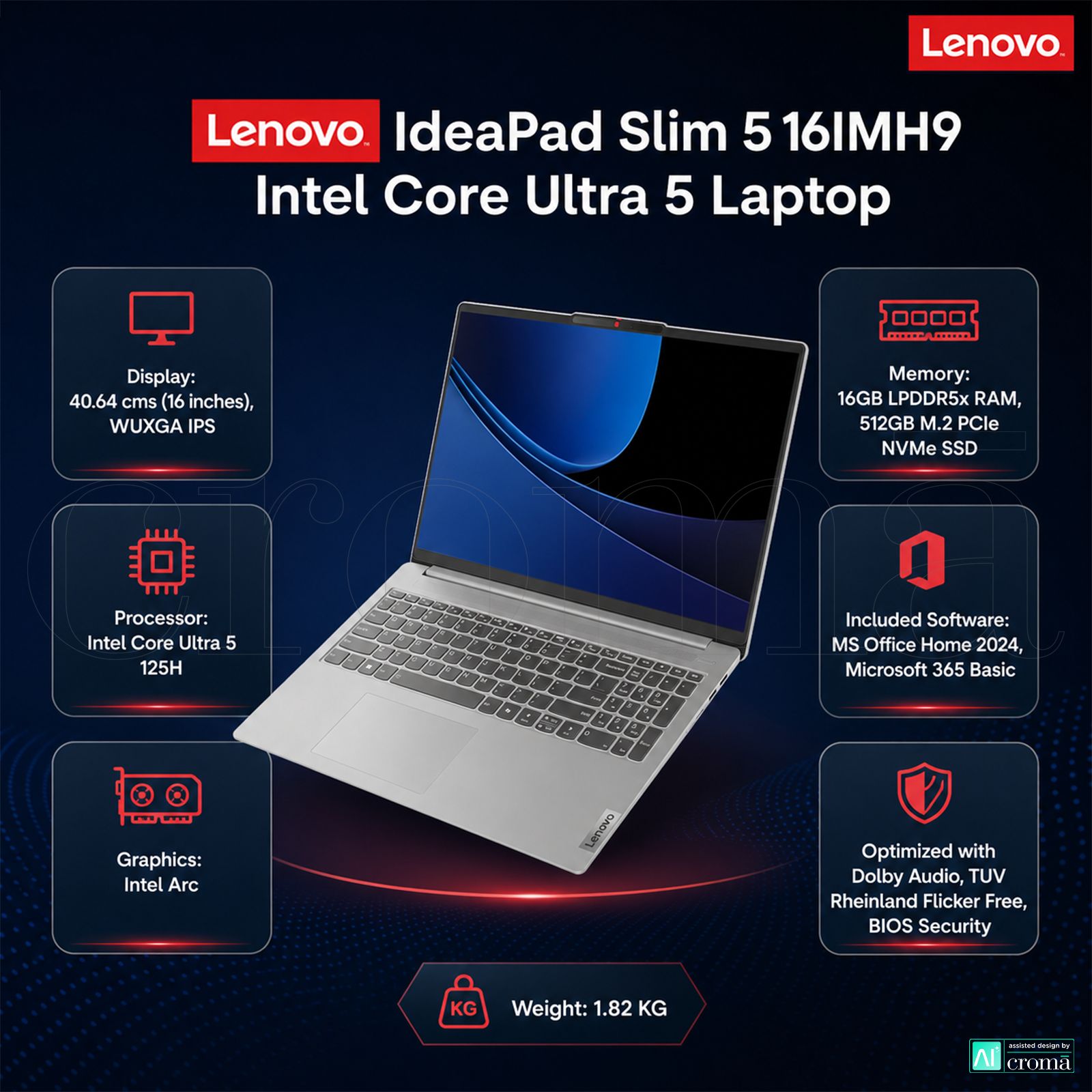 Lenovo IdeaPad Slim 5 16IMH9 Intel Core Ultra 5 Laptop (16GB RAM, 512GB SSD, Windows 11 Home, 16 inch WUXGA IPS Display, MS Office Home 2024, Cloud Grey, 1.82 KG) Lenovo IdeaPad Slim 5 16IMH9 Intel Core Ultra 5 Laptop (16GB RAM, 512GB SSD, Windows 11 Home, 16 inch WUXGA IPS Display, MS Office Home 2024, Cloud Grey, 1.82 KG)_2