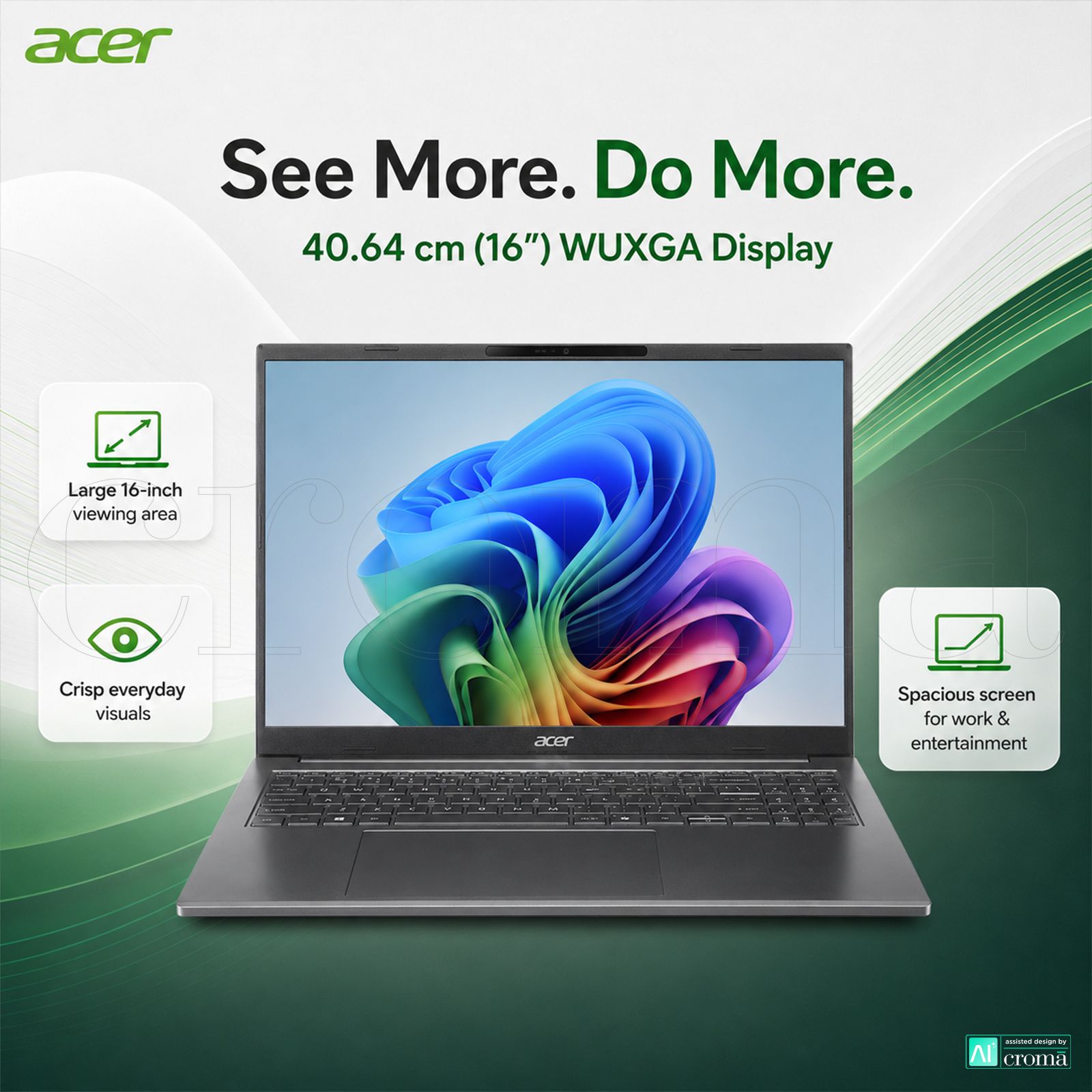 acer A16-11M Qualcomm Snapdragon X Laptop (16GB, 512GB SSD, Windows 11, 16 inch WUXGA Display, MS Office, Steel Grey, 1.7 KG) acer A16-11M Qualcomm Snapdragon X Laptop (16GB, 512GB SSD, Windows 11, 16 inch WUXGA Display, MS Office, Steel Grey, 1.7 KG)_3