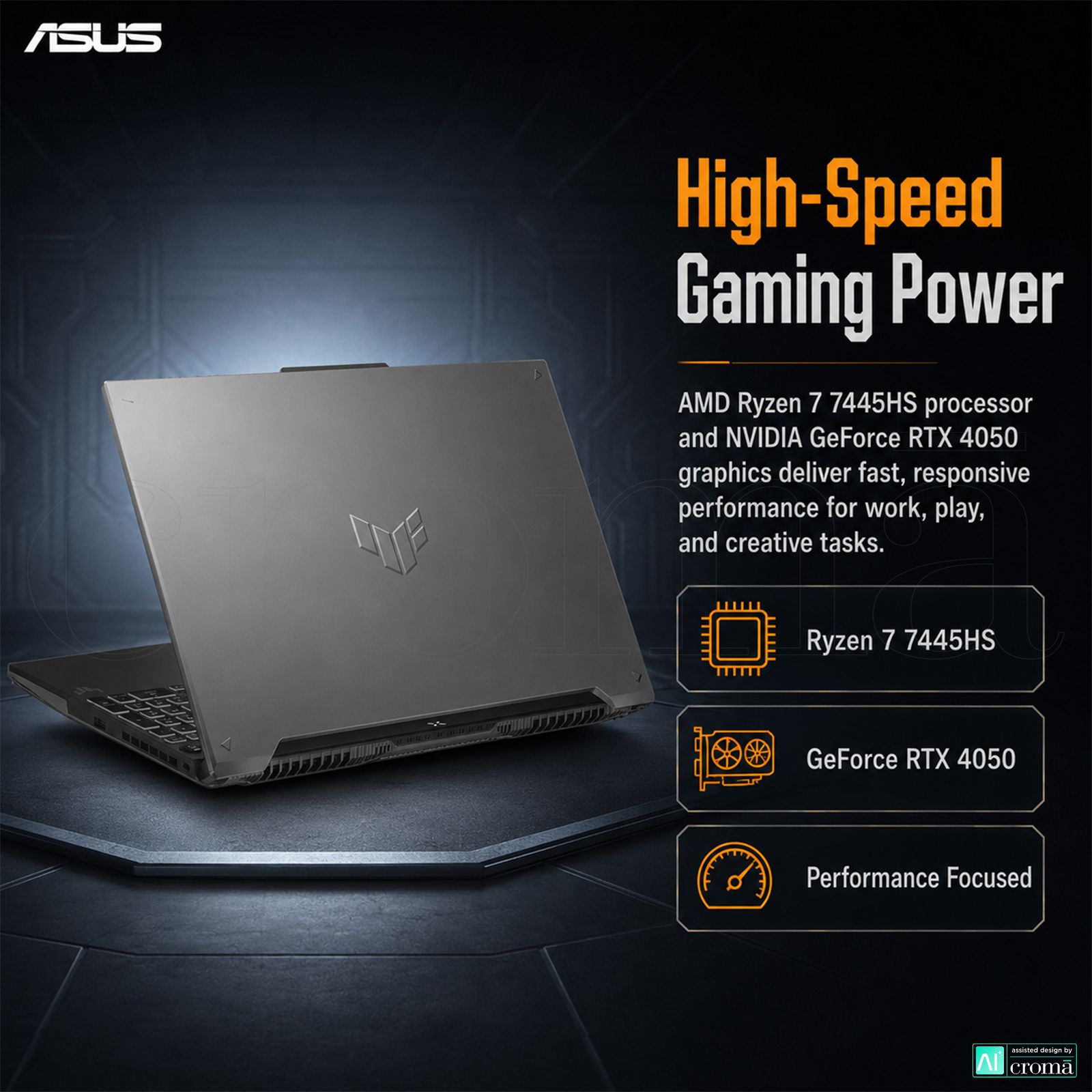 ASUS TUF A16 AMD Ryzen 7 7445HS Gaming Laptop (16GB, 512GB SSD, Windows 11 Home, 6GB Graphics, 16 inch 144 Hz Full HD Plus WUXGA Display, NVIDIA GeForce RTX 4050, MS Office 2024, Mecha Gray, 2.2 KG) ASUS TUF A16 AMD Ryzen 7 7445HS Gaming Laptop (16GB, 512GB SSD, Windows 11 Home, 6GB Graphics, 16 inch 144 Hz Full HD Plus WUXGA Display, NVIDIA GeForce RTX 4050, MS Office 2024, Mecha Gray, 2.2 KG)_4