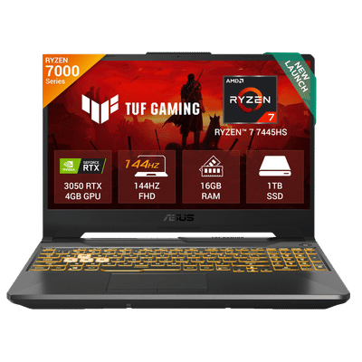 ASUS TUF A15 FA506NCG-HN251WS AMD Ryzen 7
                          Gaming Laptop (16GB, 1TB SSD, Windows 11 Home,
                          4GB Graphics, 15.6 inch 144 Hz Full IPS HD
                          Display, NVIDIA GeForce RTX 3050, MS Office
                          Home 2024, Graphite Black, 2.30 KG)