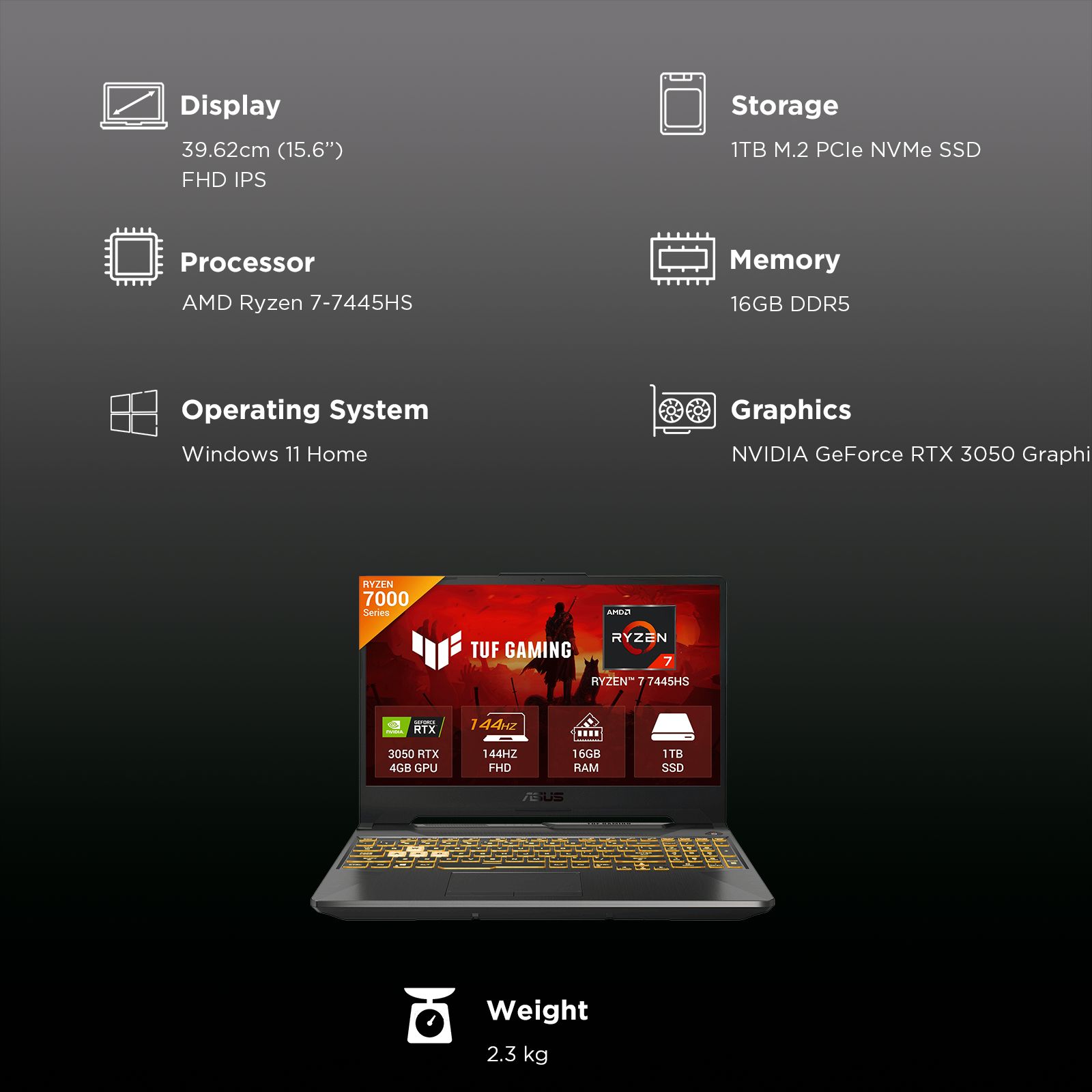 ASUS TUF A15 FA506NCG-HN251WS AMD Ryzen 7 Gaming Laptop (16GB, 1TB SSD, Windows 11 Home, 4GB Graphics, 15.6 inch 144 Hz Full IPS HD Display, NVIDIA GeForce RTX 3050, MS Office Home 2024, Graphite Black, 2.30 KG) ASUS TUF A15 FA506NCG-HN251WS AMD Ryzen 7 Gaming Laptop (16GB, 1TB SSD, Windows 11 Home, 4GB Graphics, 15.6 inch 144 Hz Full IPS HD Display, NVIDIA GeForce RTX 3050, MS Office Home 2024, Graphite Black, 2.30 KG)_3