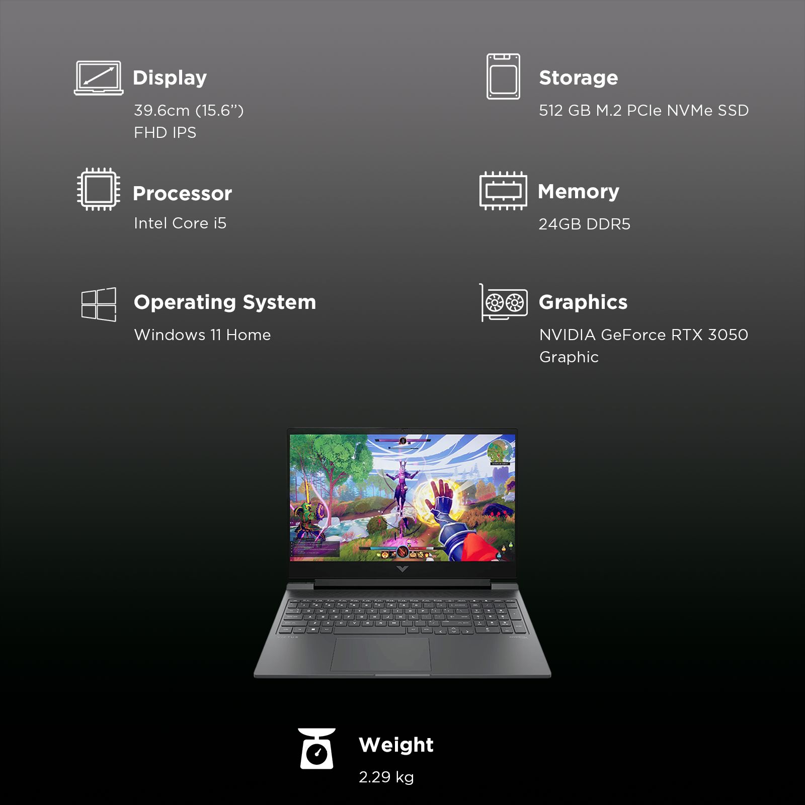 HP Victus 15-fa2316TX Intel Core i5 14th Gen Gaming Laptop (24GB, 512GB SSD, Windows 11 Home, 6GB Graphics, 15.6 inch 144 Hz Full HD IPS Display, NVIDIA GeForce RTX 3050, Mica Silver, 2.29 KG)_3
