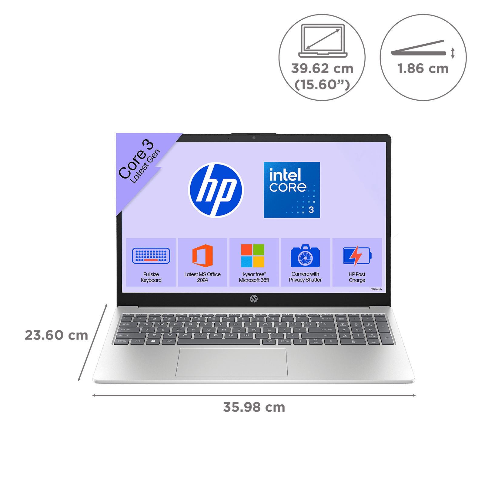 HP 15-fd1299TU Intel Core 3 100U Laptop (8GB, 512GB SSD, Windows 11 Home, 15.6 inch Full HD IPS Display, MS Office 2024, Natural Silver, 1.65 KG)_2