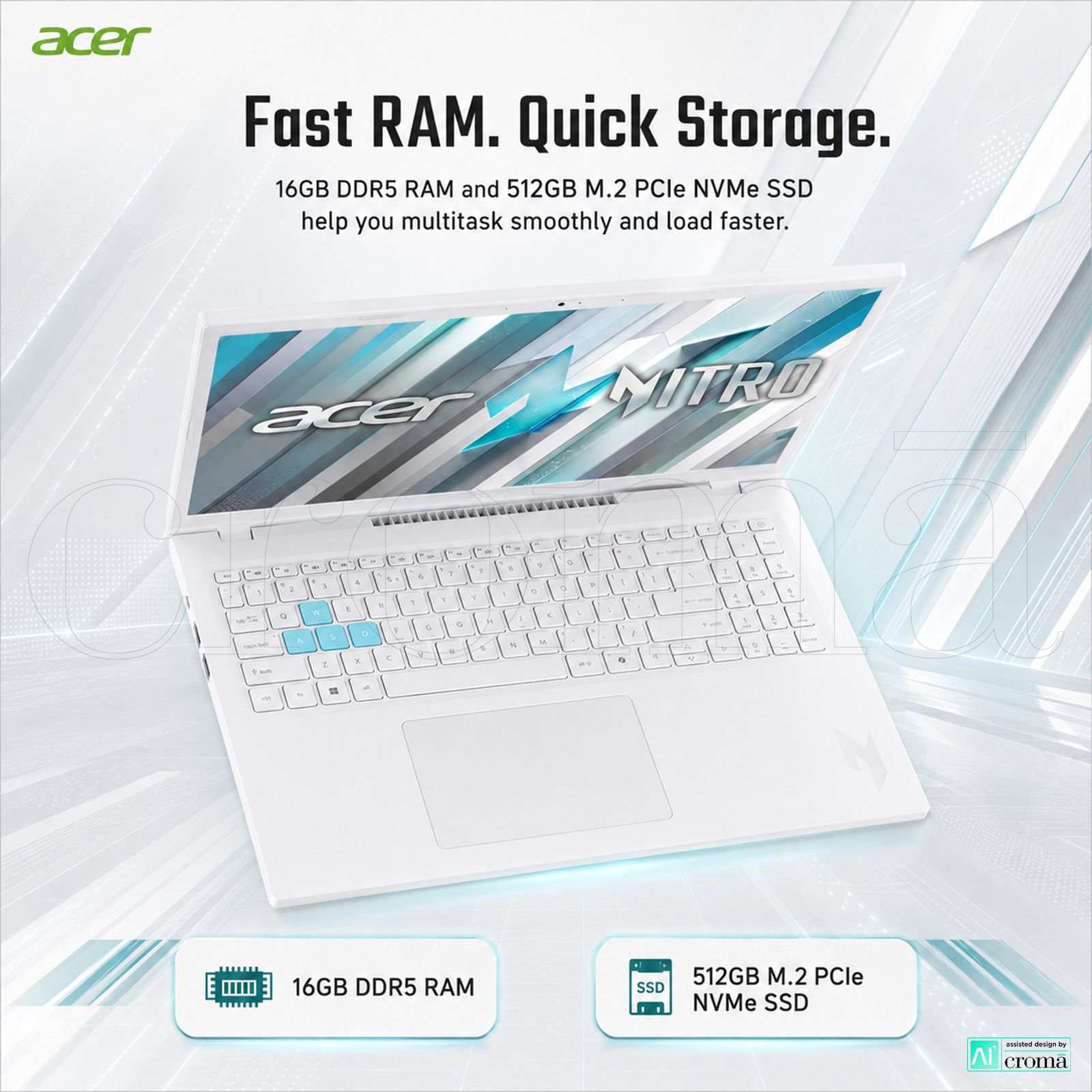acer Nitro Lite Intel Core i5 13420H Gaming Laptop (16GB, 512GB SSD, Windows 11 Home, 6GB Graphics, 16 inch 165 Hz WQXGA LCD IPS Display, NVIDIA GeForce RTX 4050, MS Office Home 2024, Pearl White, 1.95 KG) acer Nitro Lite Intel Core i5 13420H Gaming Laptop (16GB, 512GB SSD, Windows 11 Home, 6GB Graphics, 16 inch 165 Hz WQXGA LCD IPS Display, NVIDIA GeForce RTX 4050, MS Office Home 2024, Pearl White, 1.95 KG)_5