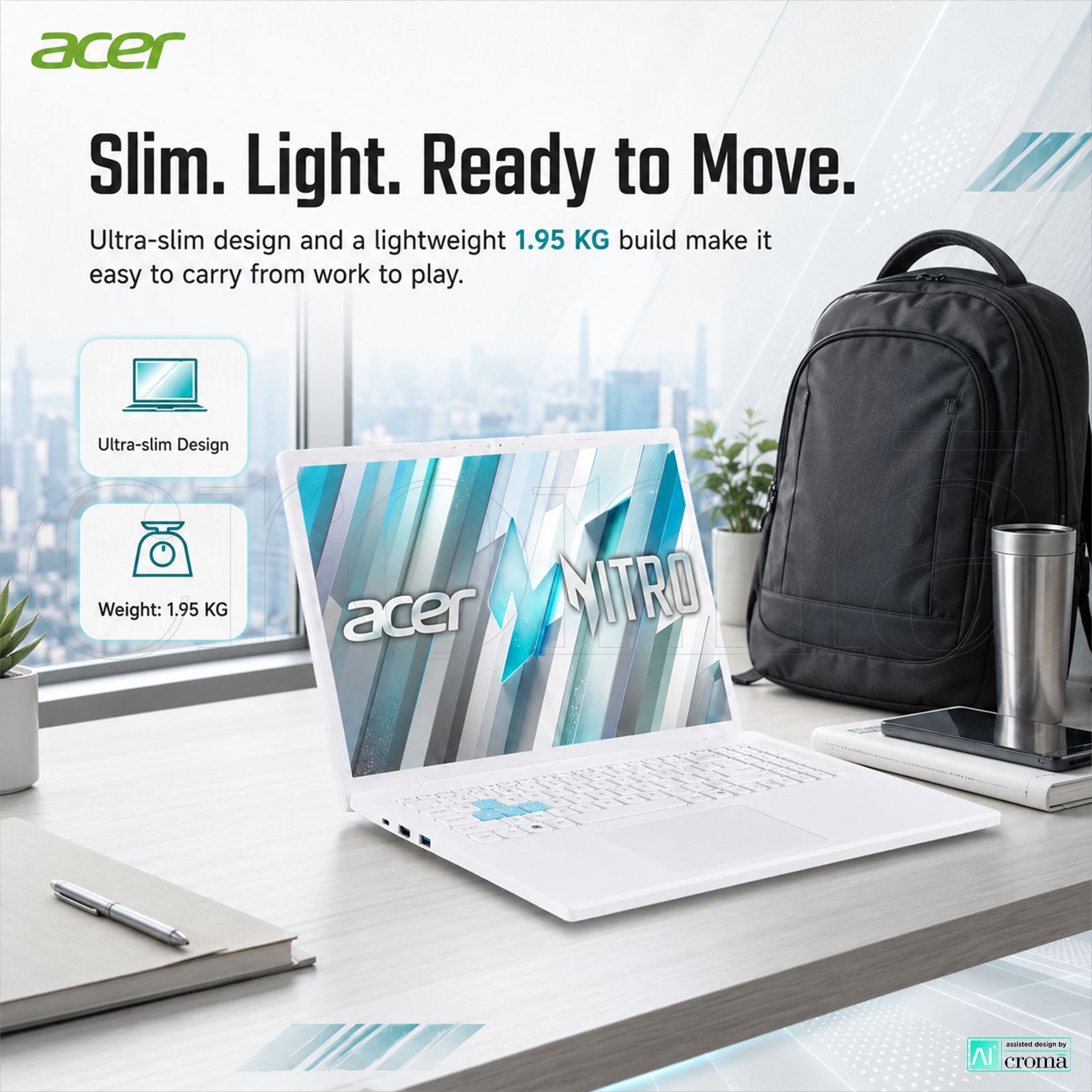 acer Nitro Lite Intel Core i5 13420H Gaming Laptop (16GB, 512GB SSD, Windows 11 Home, 6GB Graphics, 16 inch 165 Hz WQXGA LCD IPS Display, NVIDIA GeForce RTX 4050, MS Office Home 2024, Pearl White, 1.95 KG) acer Nitro Lite Intel Core i5 13420H Gaming Laptop (16GB, 512GB SSD, Windows 11 Home, 6GB Graphics, 16 inch 165 Hz WQXGA LCD IPS Display, NVIDIA GeForce RTX 4050, MS Office Home 2024, Pearl White, 1.95 KG)_7