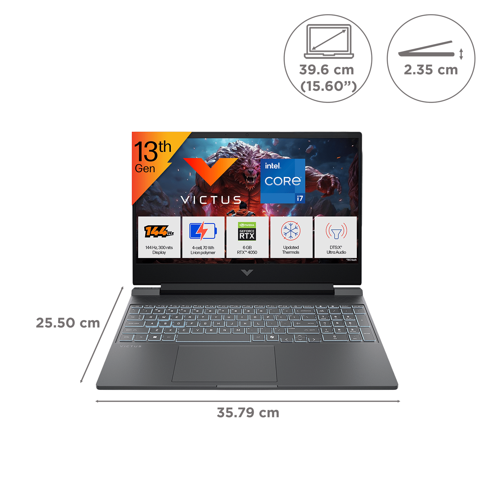 HP Victus 15-fa2532TX Intel Core i7 13th Gen Gaming Laptop (24GB, 512GB SSD, Windows 11 Home, 6GB Graphics, 15.6 inch 144 Hz Full HD IPS Display, NVIDIA GeForce RTX 4050, MS Office 2024, Mica Silver, 2.29 KG)_2